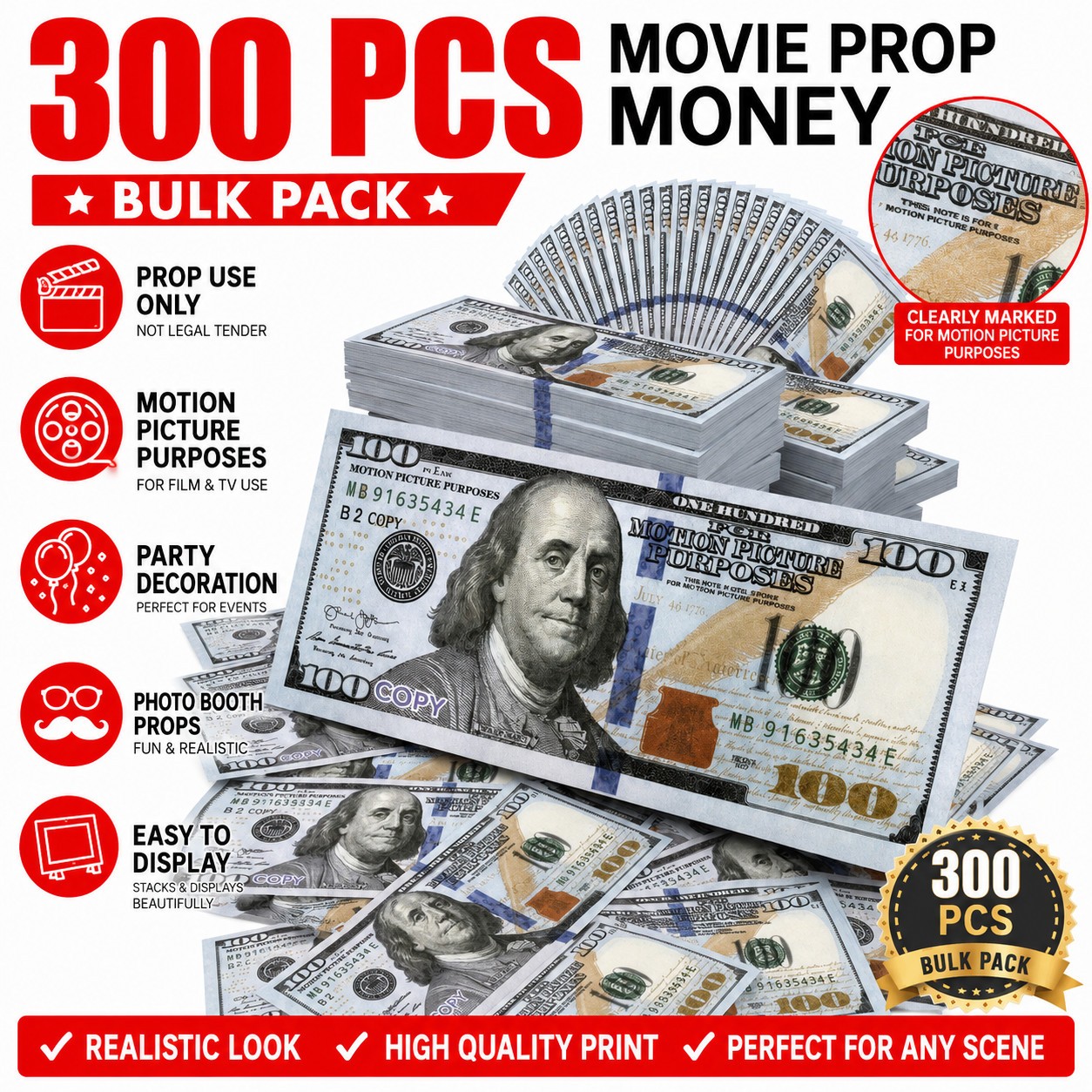 300 PCS Motion Picture Use Props Money for Party Video Photo Booth Props