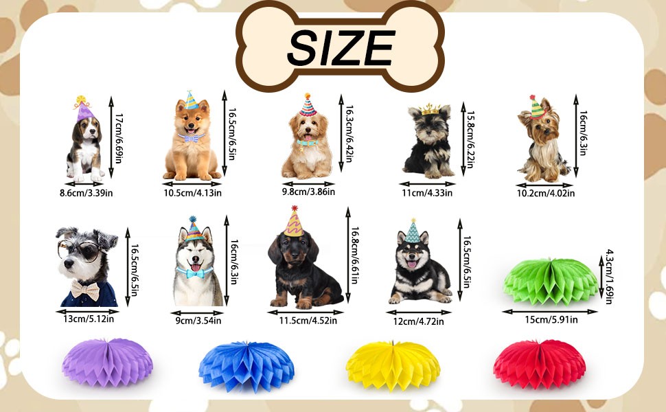 9pcs Dog Honeycomb Centerpieces, Dog Party Honeycomb Decorations for Puppy Table