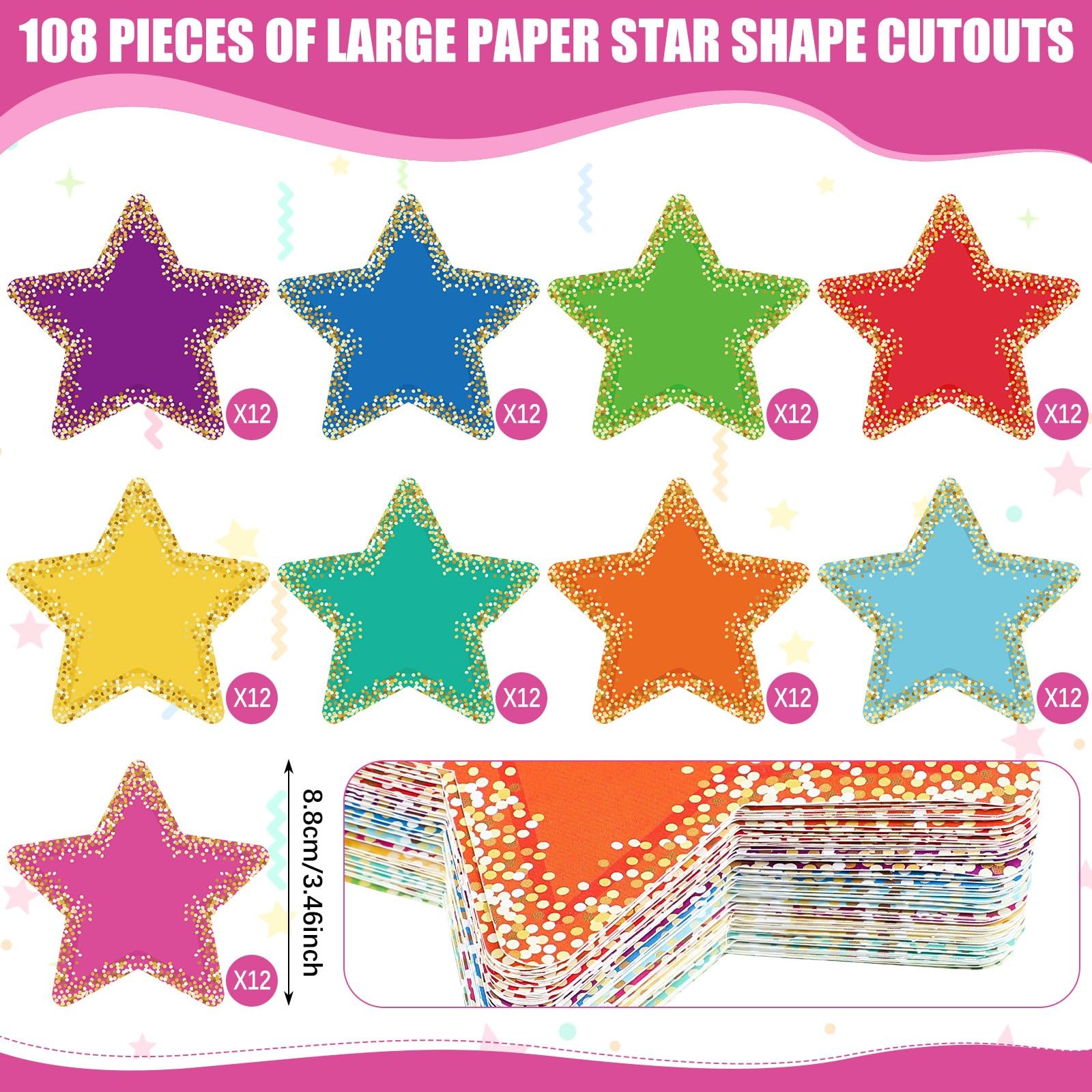 108 Pcs Confetti Stars, Bulletin Board Decor, Multicolor Craft