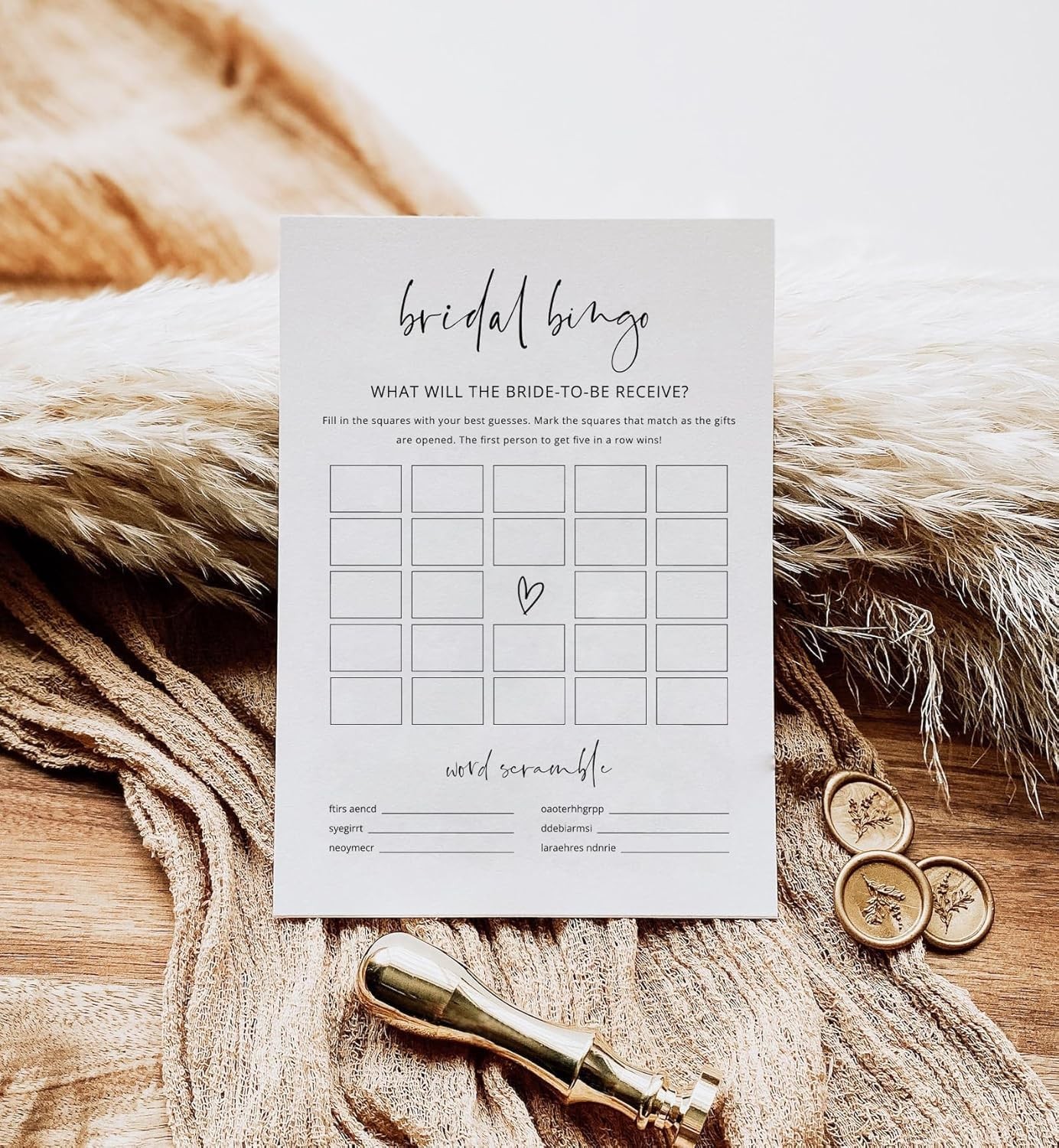 Bridal Shower Bingo, Bridal Shower Game for 50 Guests, 50 Cards, Minimalist