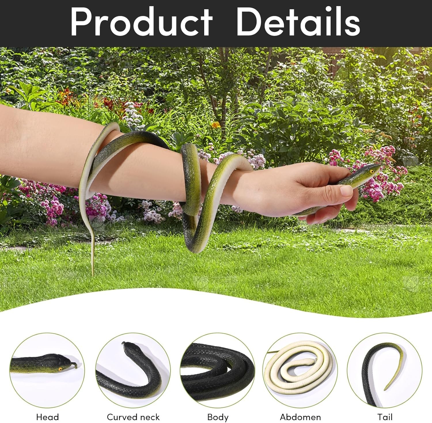 Fake Snake, Rubber Snake Prank with String and Clip, Realistic Rubber Snake P…