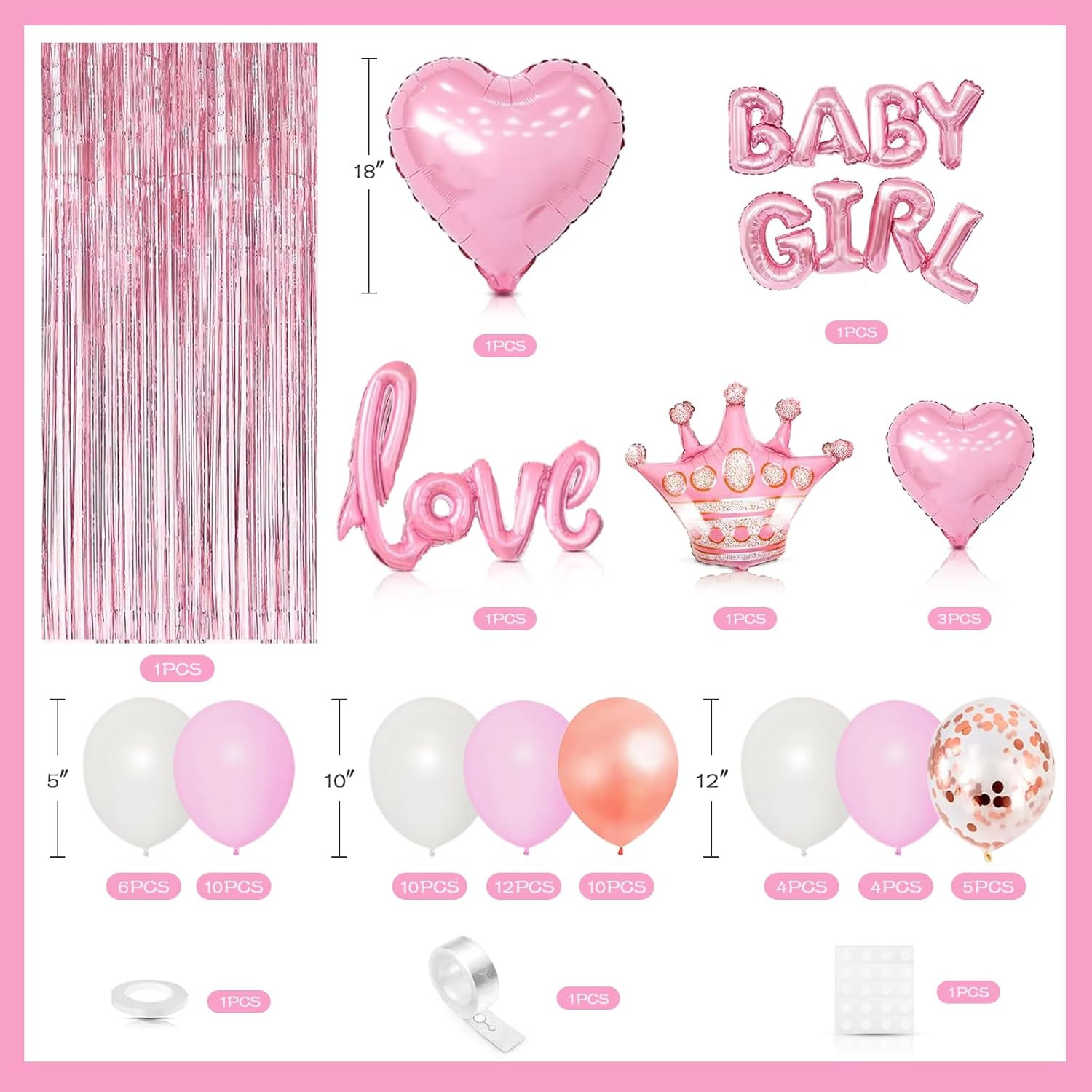 Baby Girl Pink And White Decorations For Shower Party Balloons Set Clearance