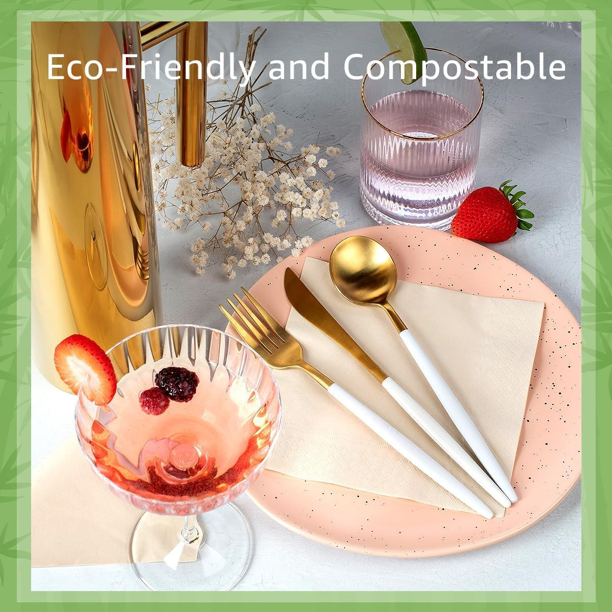 50 Pack 100% Bamboo Everyday Napkins – 2-Ply FSC 50 Napkins, Light Brown