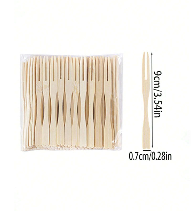 100pcs Bamboo Disposable Fruit Forks Cocktail Picks for Parties & Events