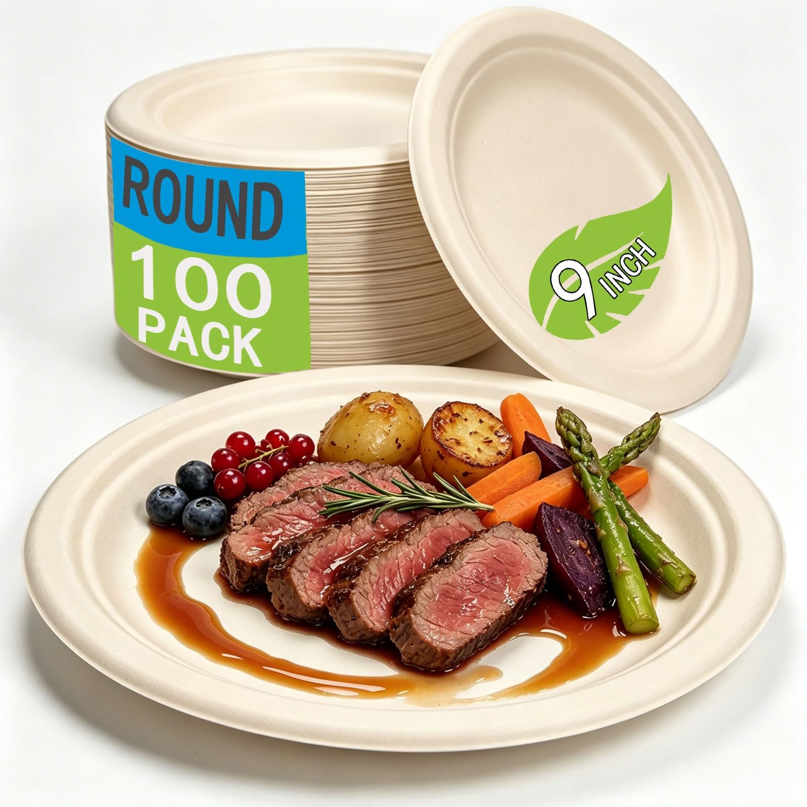 Disposable Large Paper Plates 9 Inch (Brown) – 100 Counts Heavy Duty Natural …