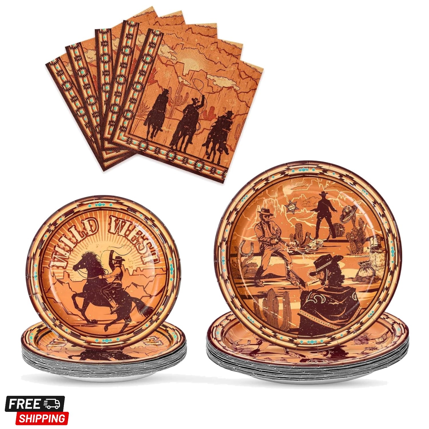 Western Party Decorations – 48 PCS Cowboy Plates and Napkins First Rodeo Birt…