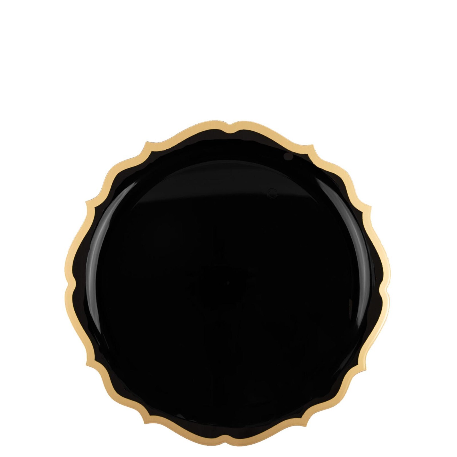 7.5″ Disposable Fancy Plastic Black Salad Plates Gold Rim Contemporary 50pcs