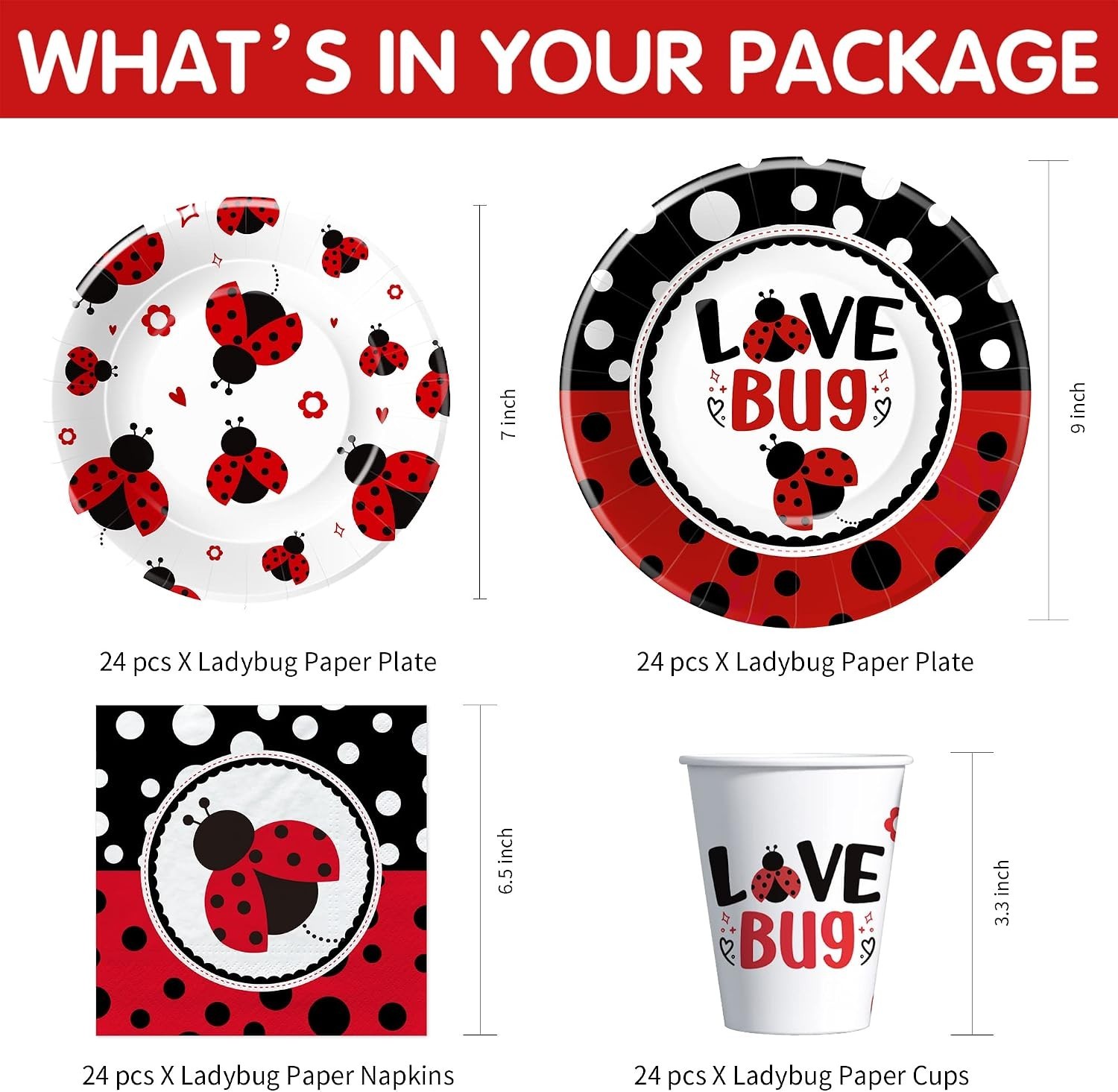Ladybug Birthday Party Decorations Tableware, Ladybug Party Supplies Girl for Bi