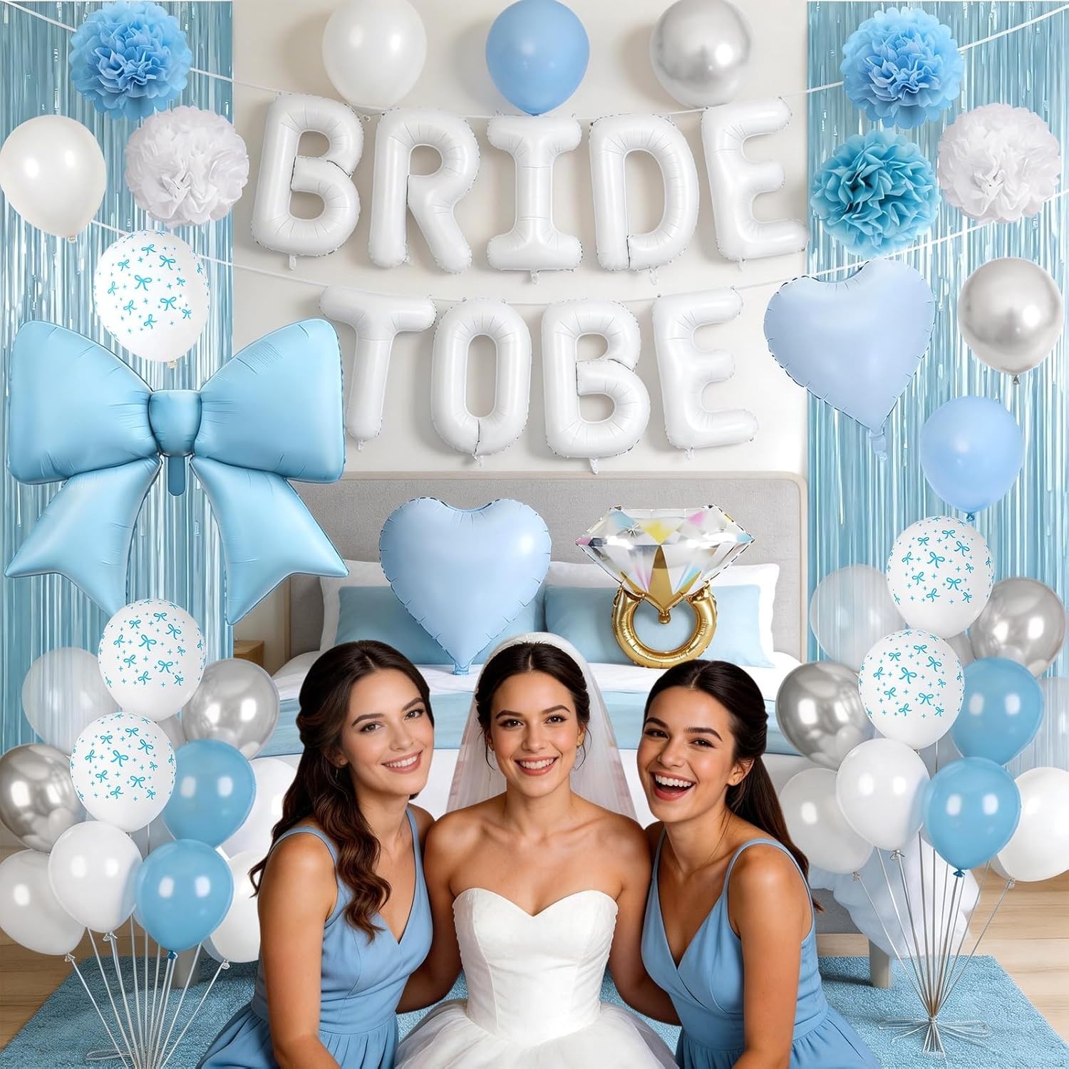 Blue Bachelorette Party Decorations, White Bride To Be Bridal Shower Decorati…
