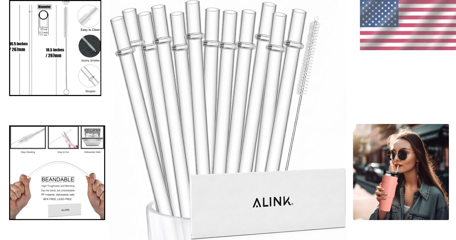 12 Clear Replacement Drink Straws – BPA-Free, Dishwasher Safe for 16-32 oz Cups