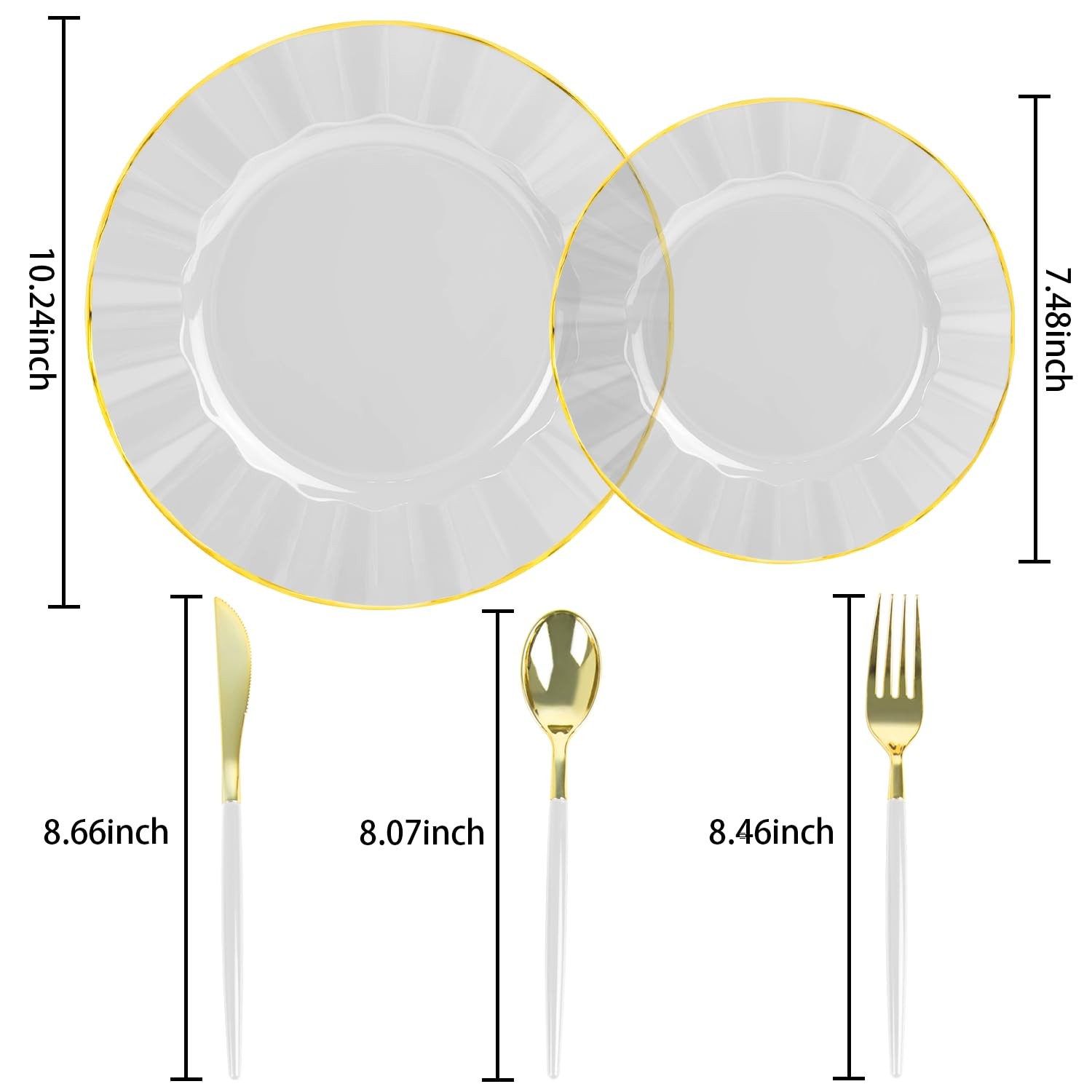 Plastic Plates Gold Rim 150 PCS Set Clear Heavy Duty Dinnerware 30 Guests