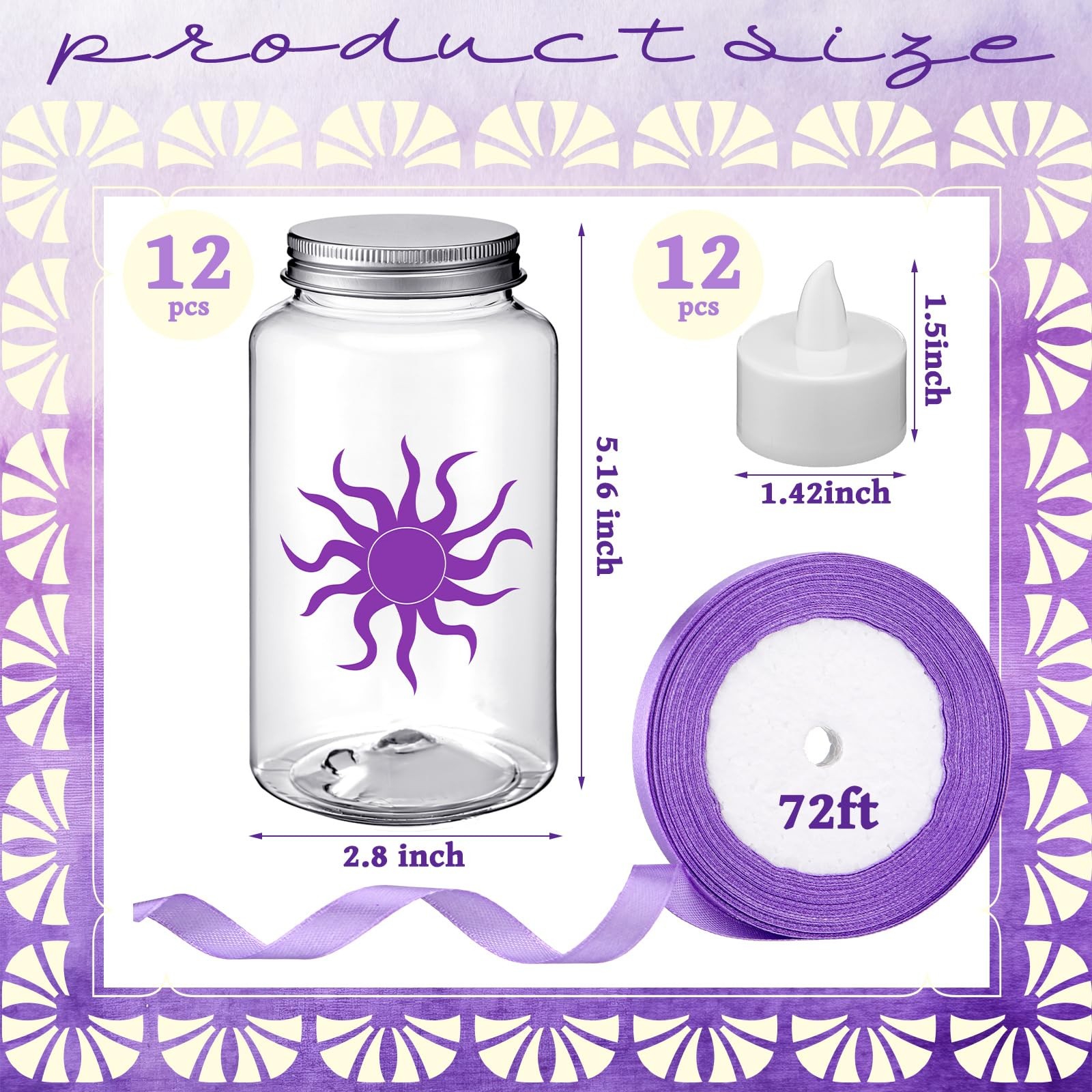 12 Sets Princess Sun Lantern with LED Candles for Centerpieces Purple Princes…