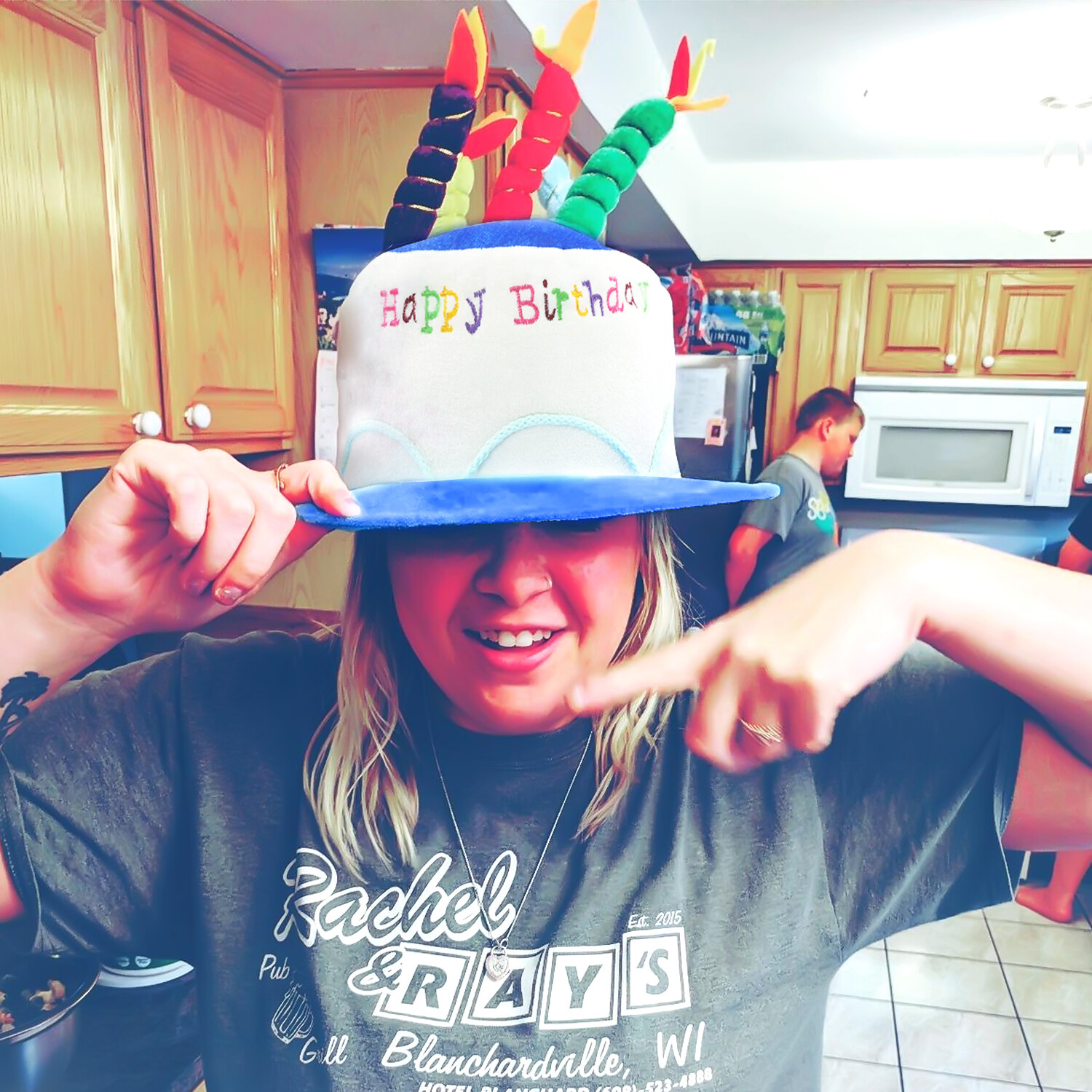 Blue Plush Happy Birthday Cake Hat – Unisex Adult Size Fancy Dress Party Hats