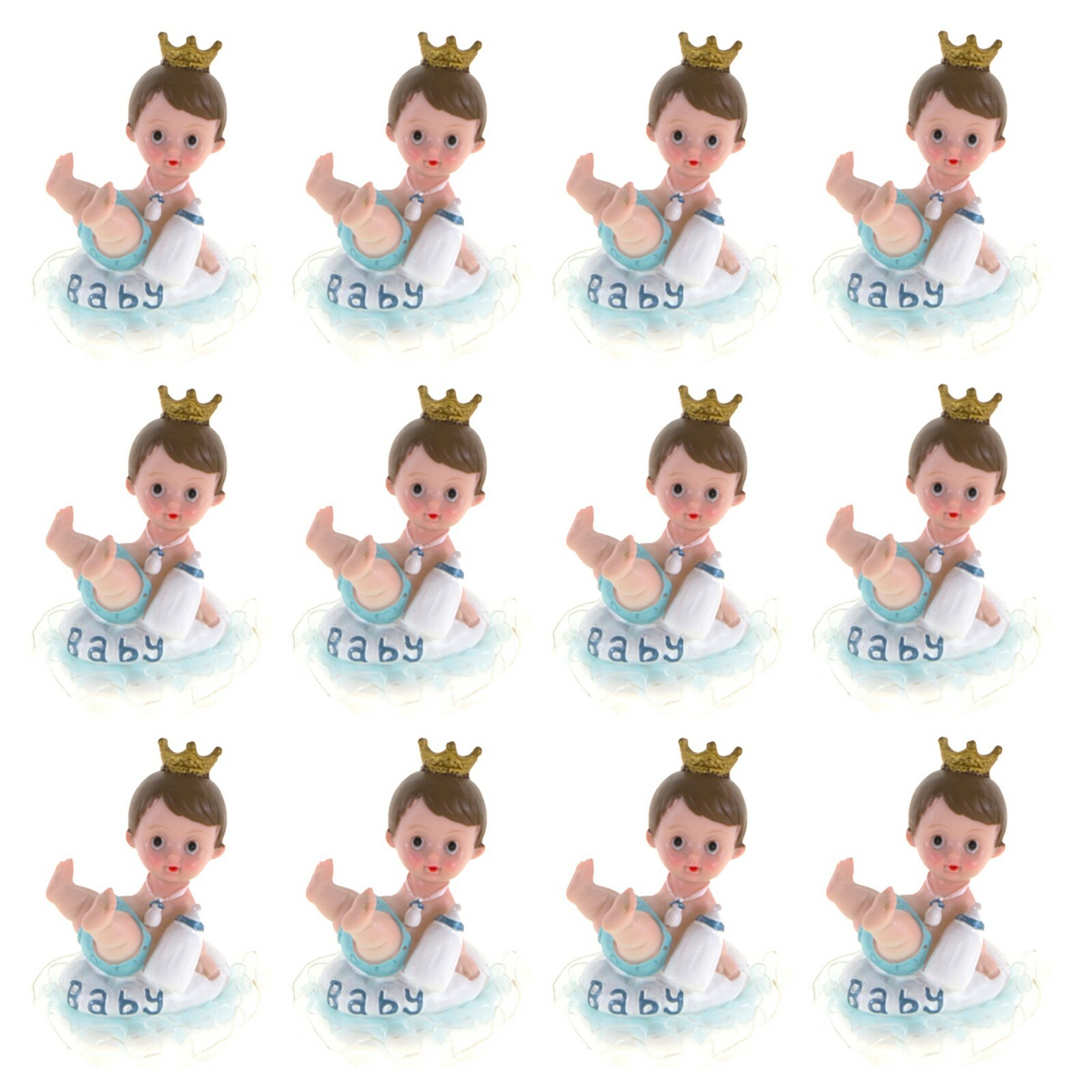 Mega Favors – Baby Boy Wearing Crown Poly Resin – Blue, 12PCS