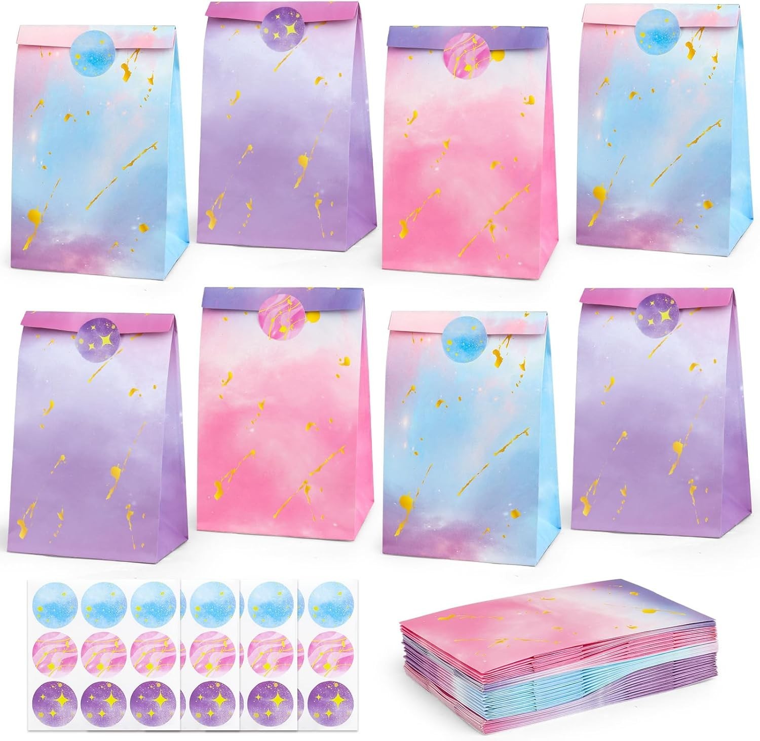 Colorful Tie Dye Party Bags (30 Count) with Stickers – Ideal for Any Occasion
