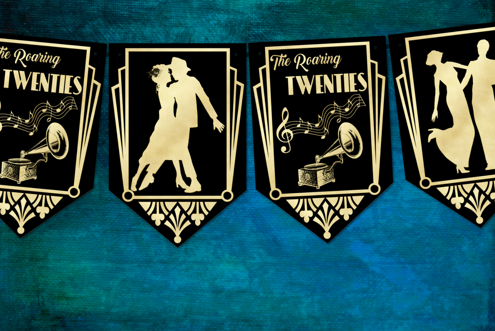 Vintage Gatsby Art Deco Roaring 20’s Bunting Party Celebration Bar Decoration