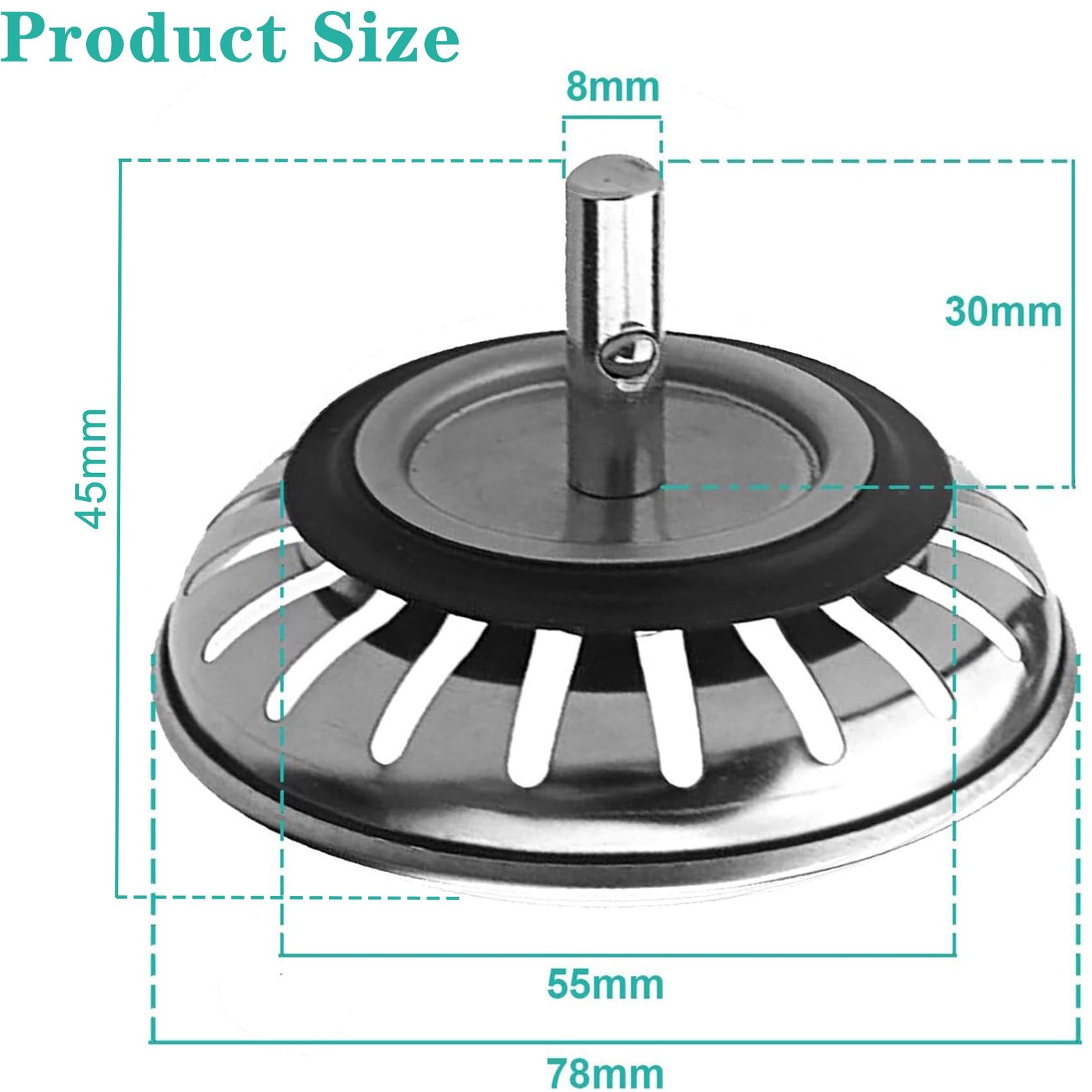Kitchen Sink Plug Strainer Stainless Steel Rust Universal Sink Plug Replacement
