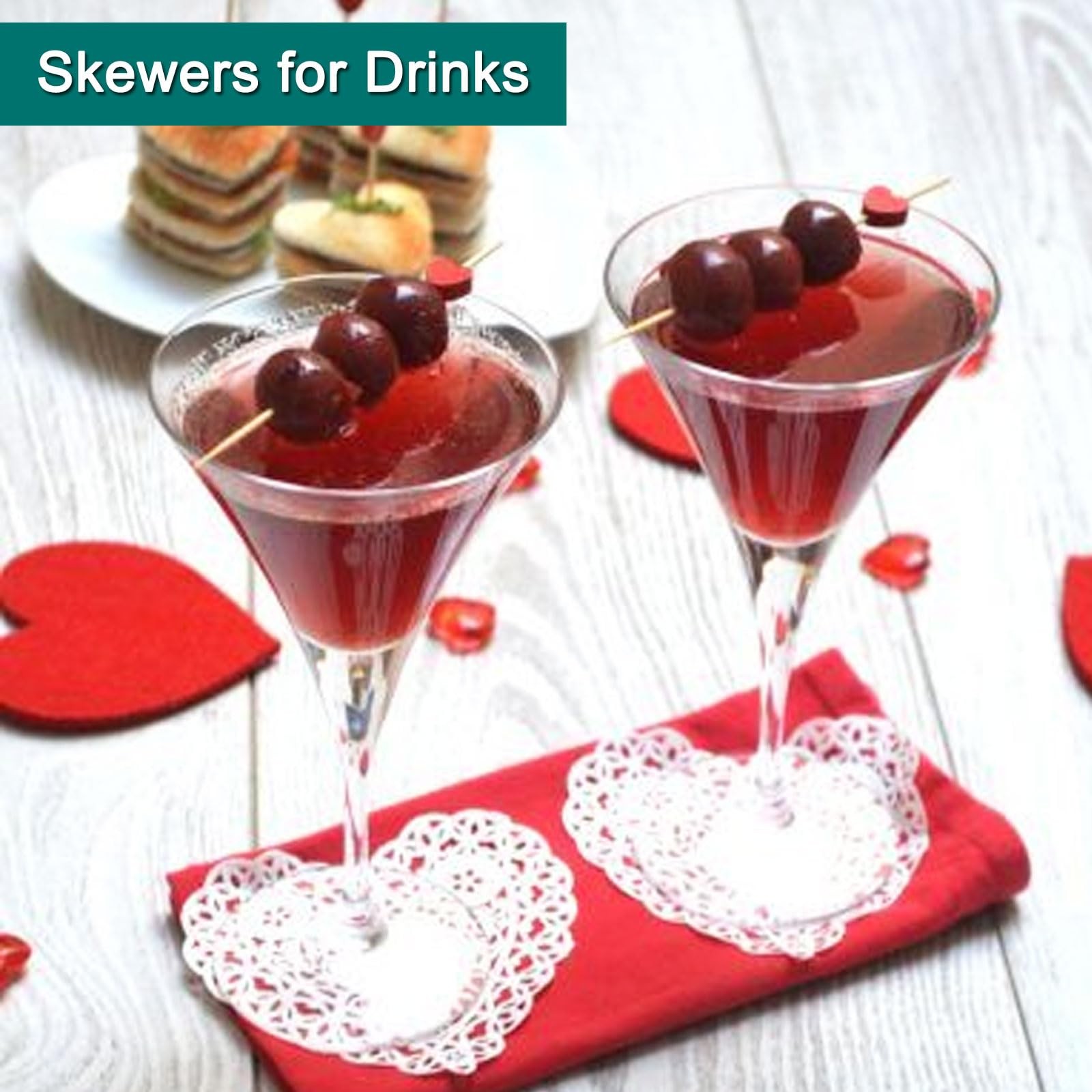 Cocktail Picks, 4.7 Inch Red Heart Toothpicks for Appetizers,100 PCS Bamboo C…