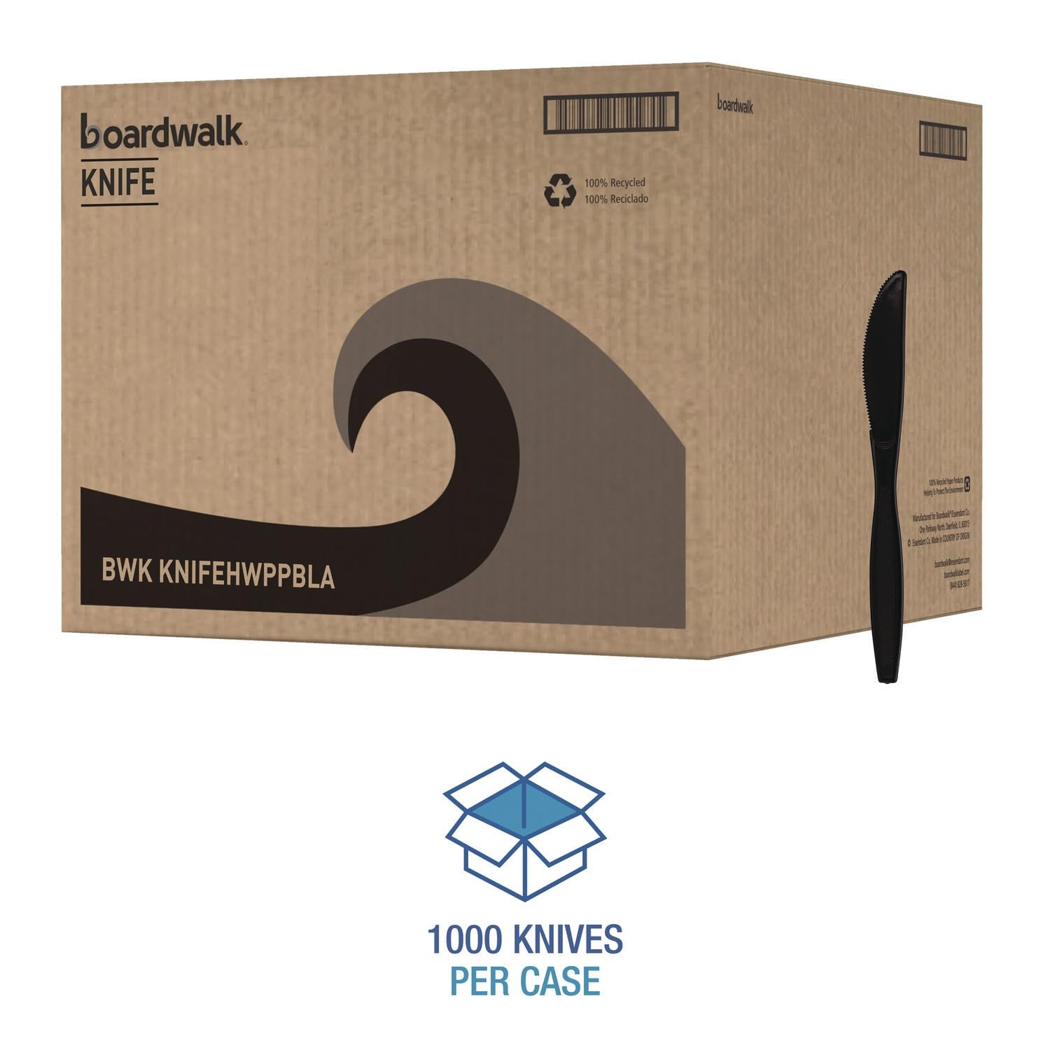 Boardwalk Heavyweight Polypropylene Cutlery, Knife, Black, 1000/Carton