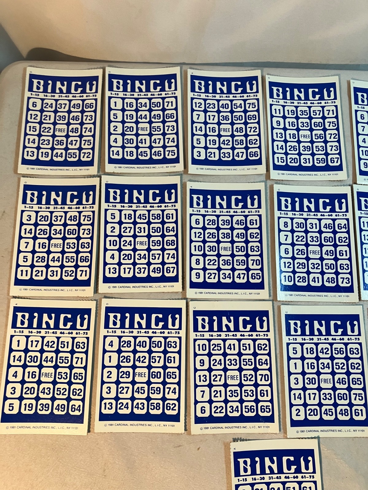 Lot of 19 Vintage Bingo Cards Cardboard Blue White Retro