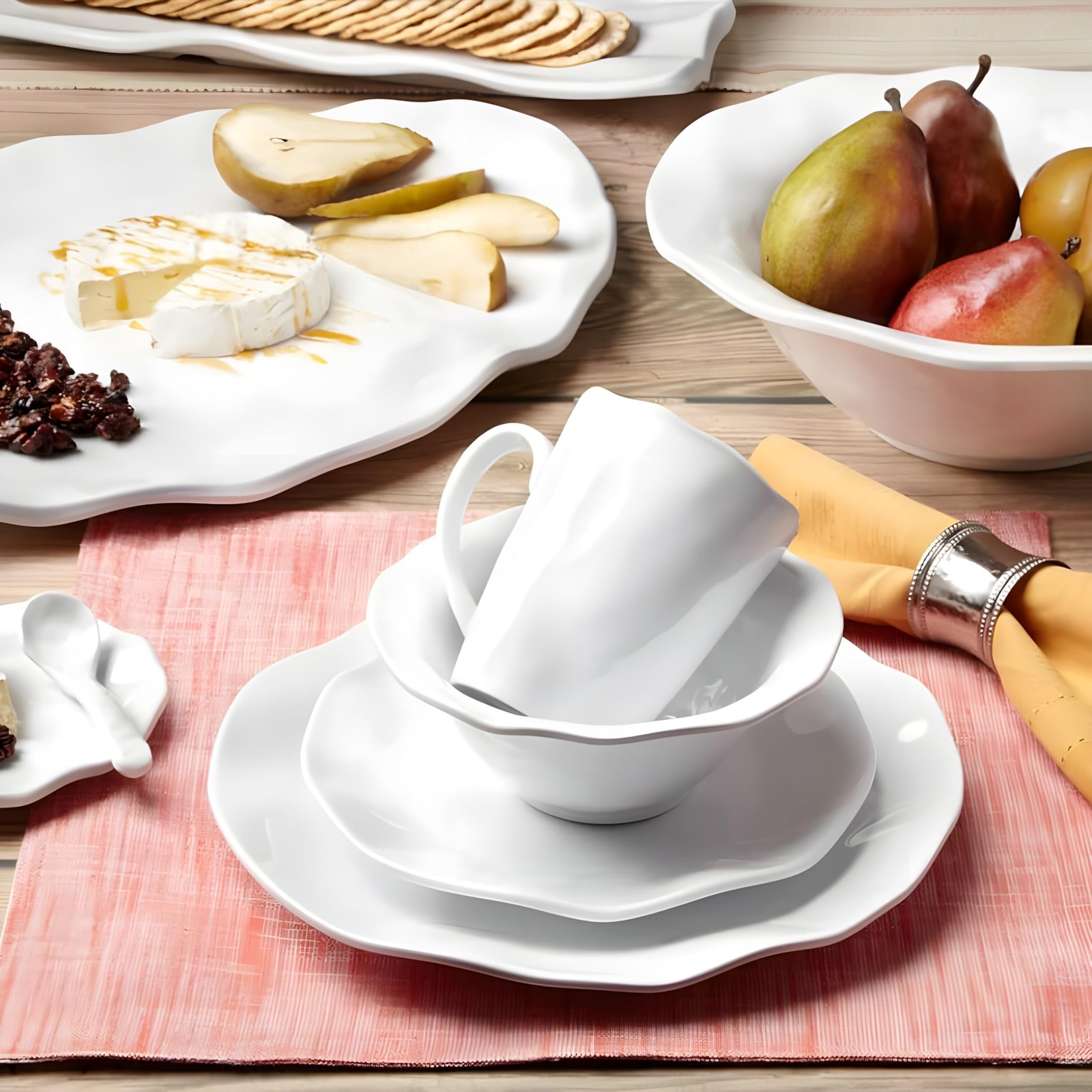 Q Squared Ruffle Round Cereal Bowl, 6.5-Inch, Melamine, White