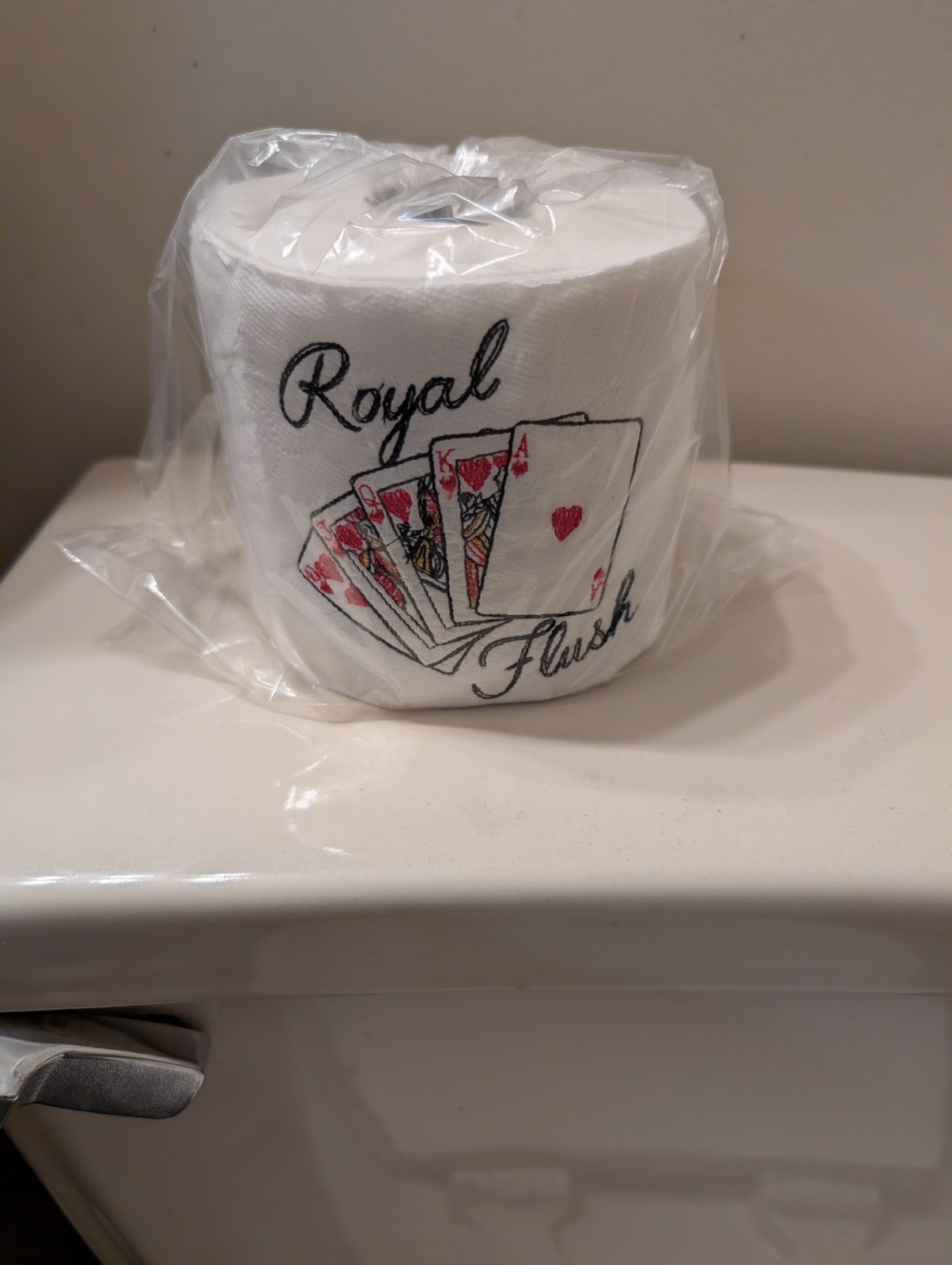 Embroidered toilet paper roll “ Royal Flush” Party Gag Gift decor