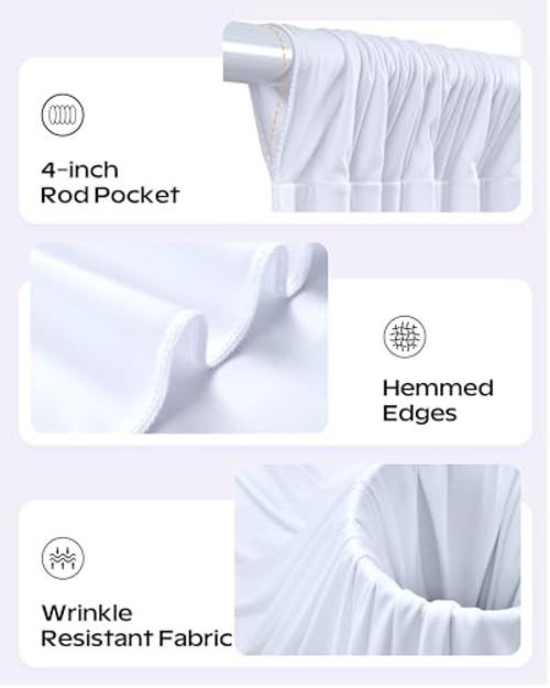 20ftx15ft White Backdrop Curtain 4 Panels for Wedding Parties | Wrinkle-Free