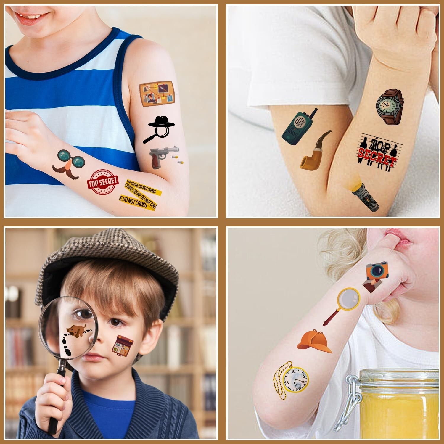 20 Sheets Secret Agent Spy Detective Temporary Tattoos, Mystery Detective Clu…