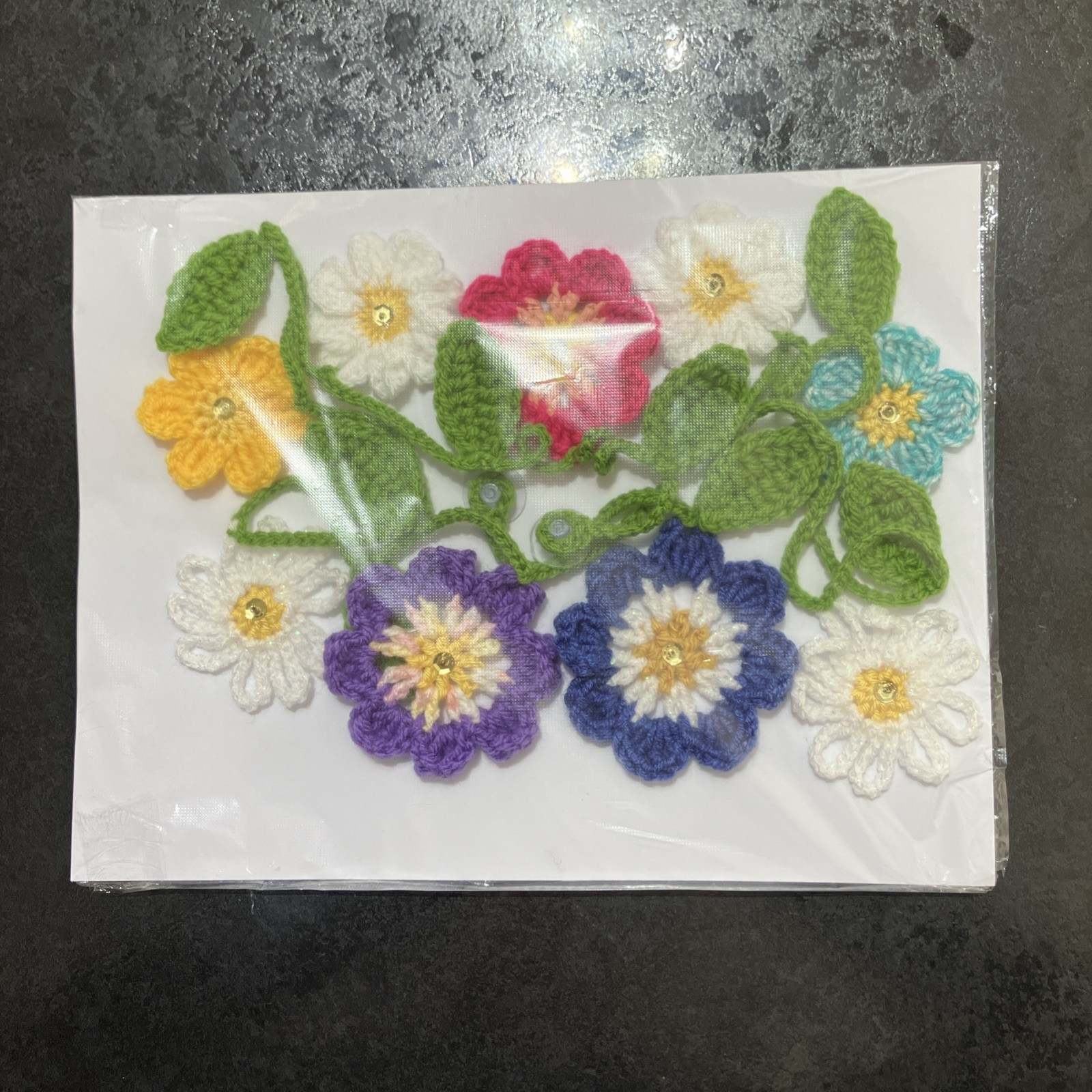 🌺 NEW Hand Crochet Flowers window long SUMMER Bunting Sequin Camper 53” Gift