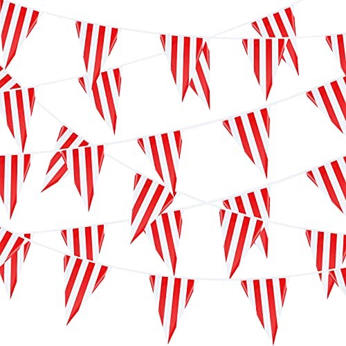 5 Sets 160 ft 100 Pieces Carnival Circus Bunting Banner Red and White Striped