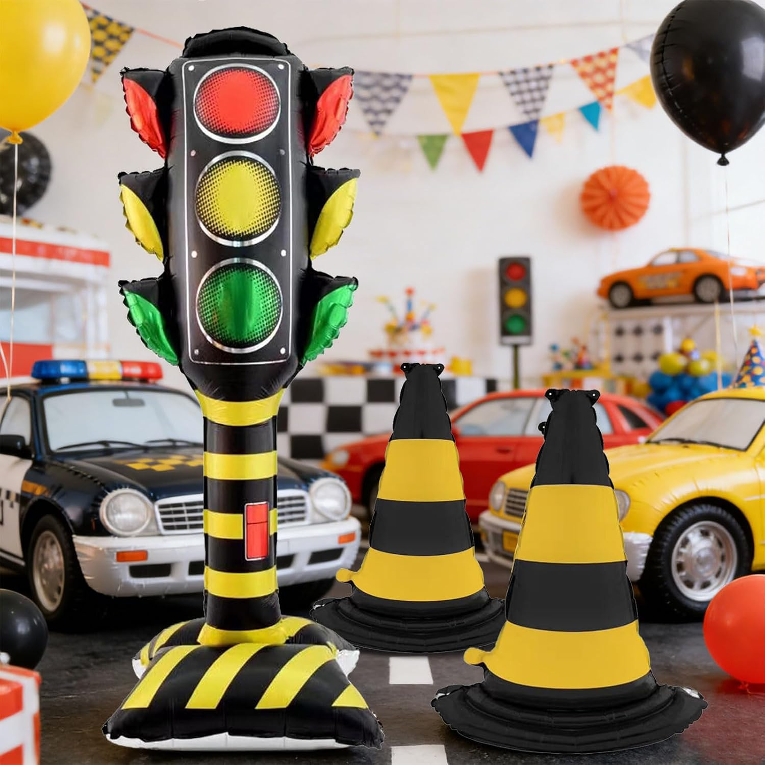 3Pcs 62Inch Self Standing Traffic Light Balloons, Giant Racing Traffic Cones Myl