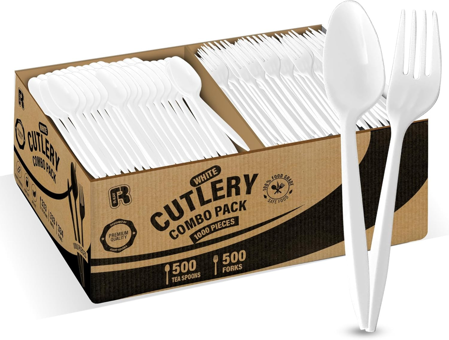 1000 Pcs Plastic Utensils Set – 500 Forks and 500 Spoons – Premium Plastic Forks