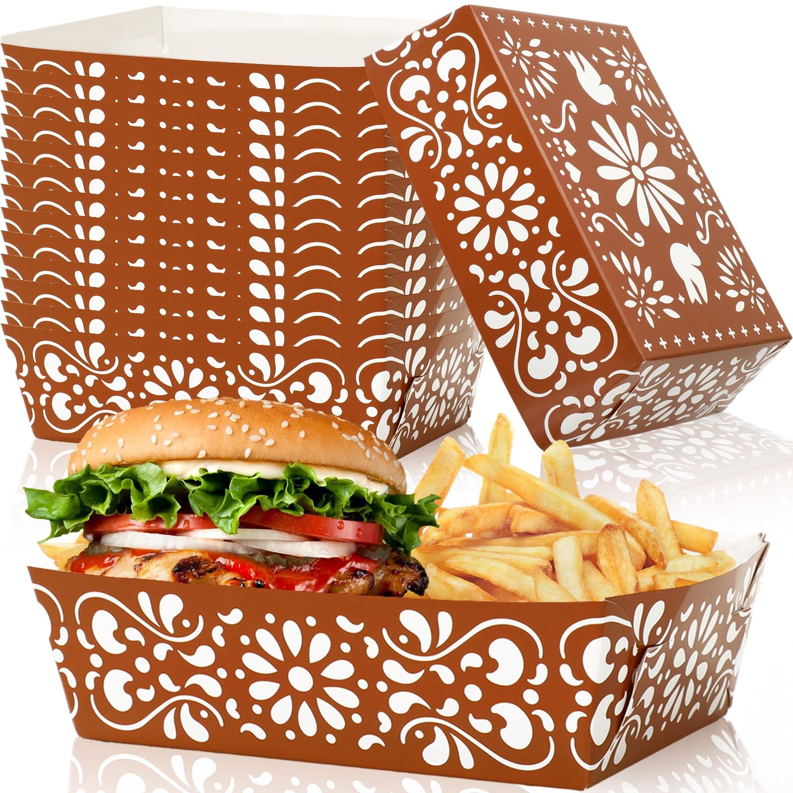 Whaline 36Pcs Cielito Lindo Paper Food Tray Mexican Fiesta Disposable Food Boat