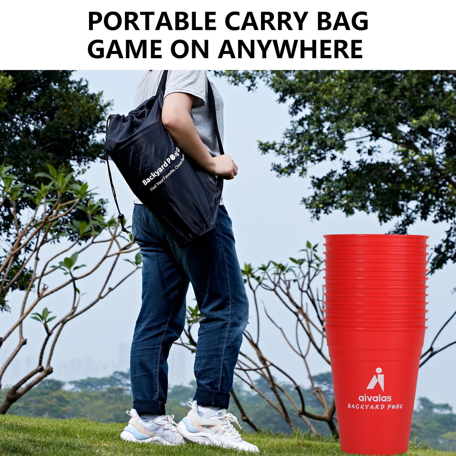 Aivalas Yard Pong Giant Outdoor Toss Games XL Buckets with Giant, Red