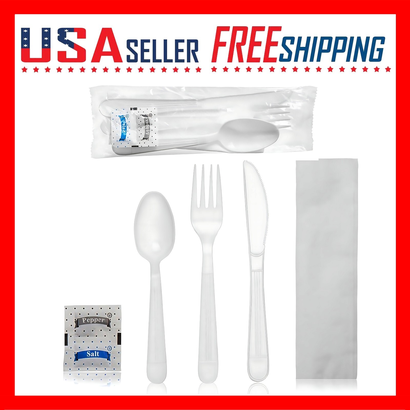 Utensil Plastic Disposable Cutlery Pack Fork Spoon Knife Napkin Salt Pepper Pack