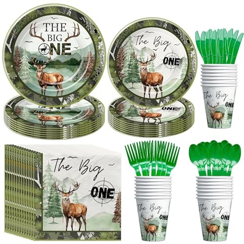 APOWBLS Hunting 1st Birthday Decorations Boy Tableware – Deer Camo Theme