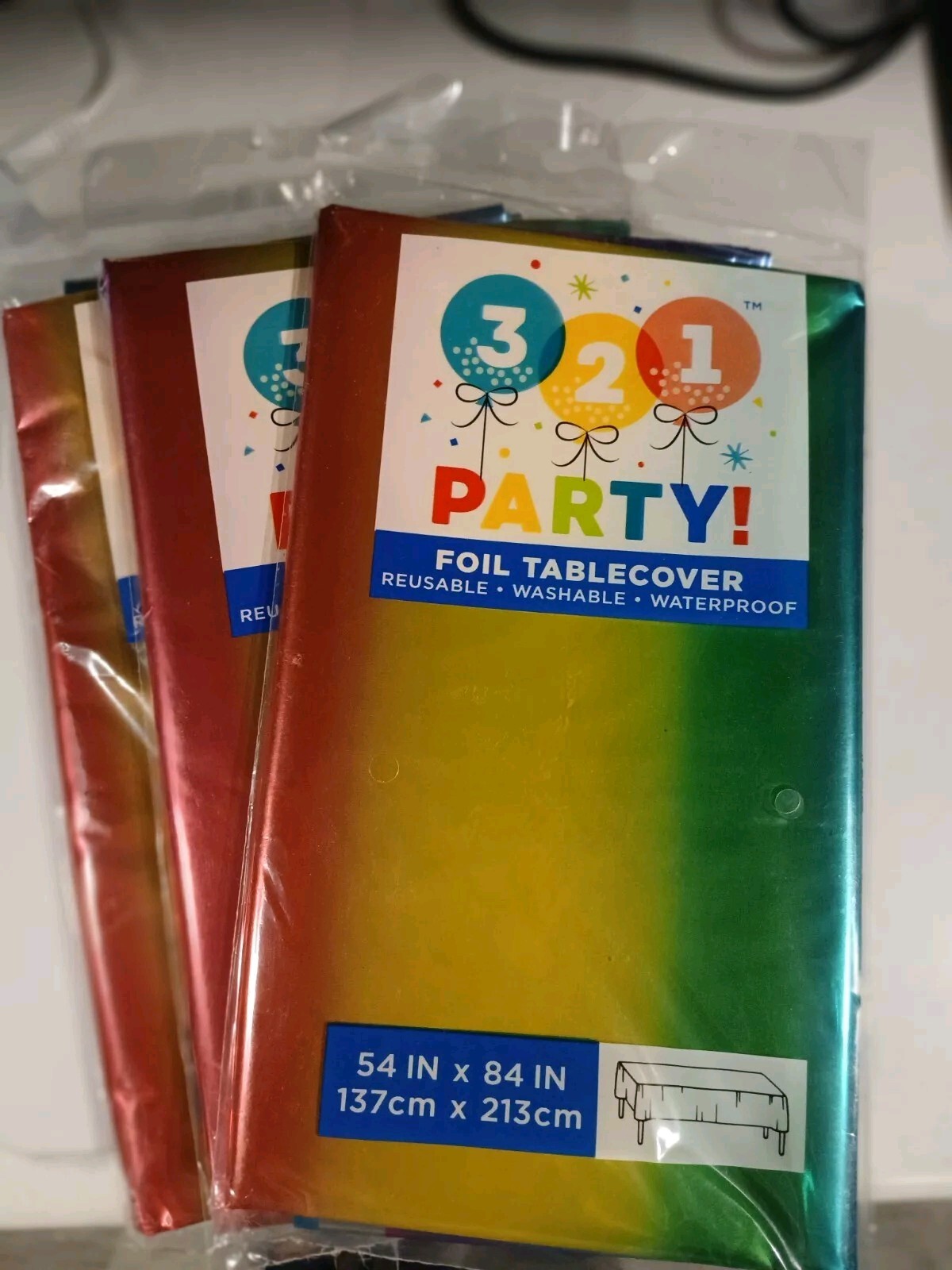 Birthday Decor Lot. New Packs/3 Rainbow Rectangle Tablecloths One Cake Topper