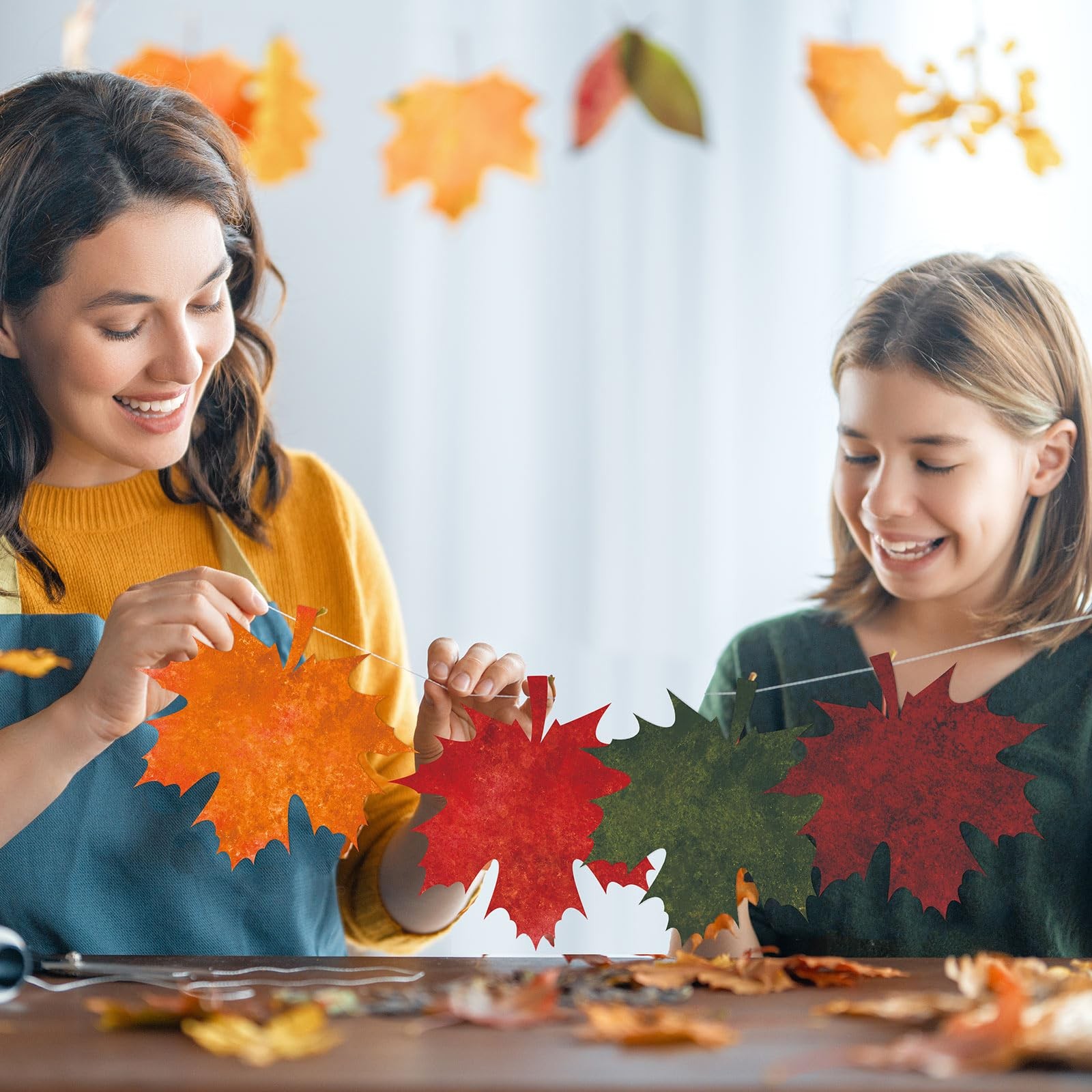 50 PCS Fall Autumn Maple Leaves Solid Cardboard Cutouts 100 Glue Points Decor