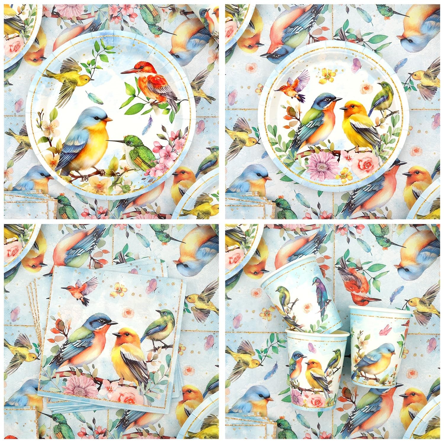 Bird Theme Party Supplies Set – Birthday Backdrop, Plates, Cups, Tablecloth, Bal