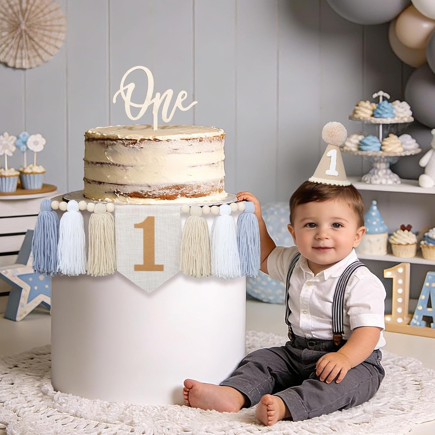 First Birthday High Chair Banner Decorations For Boy 1st Birthday Hat With On…
