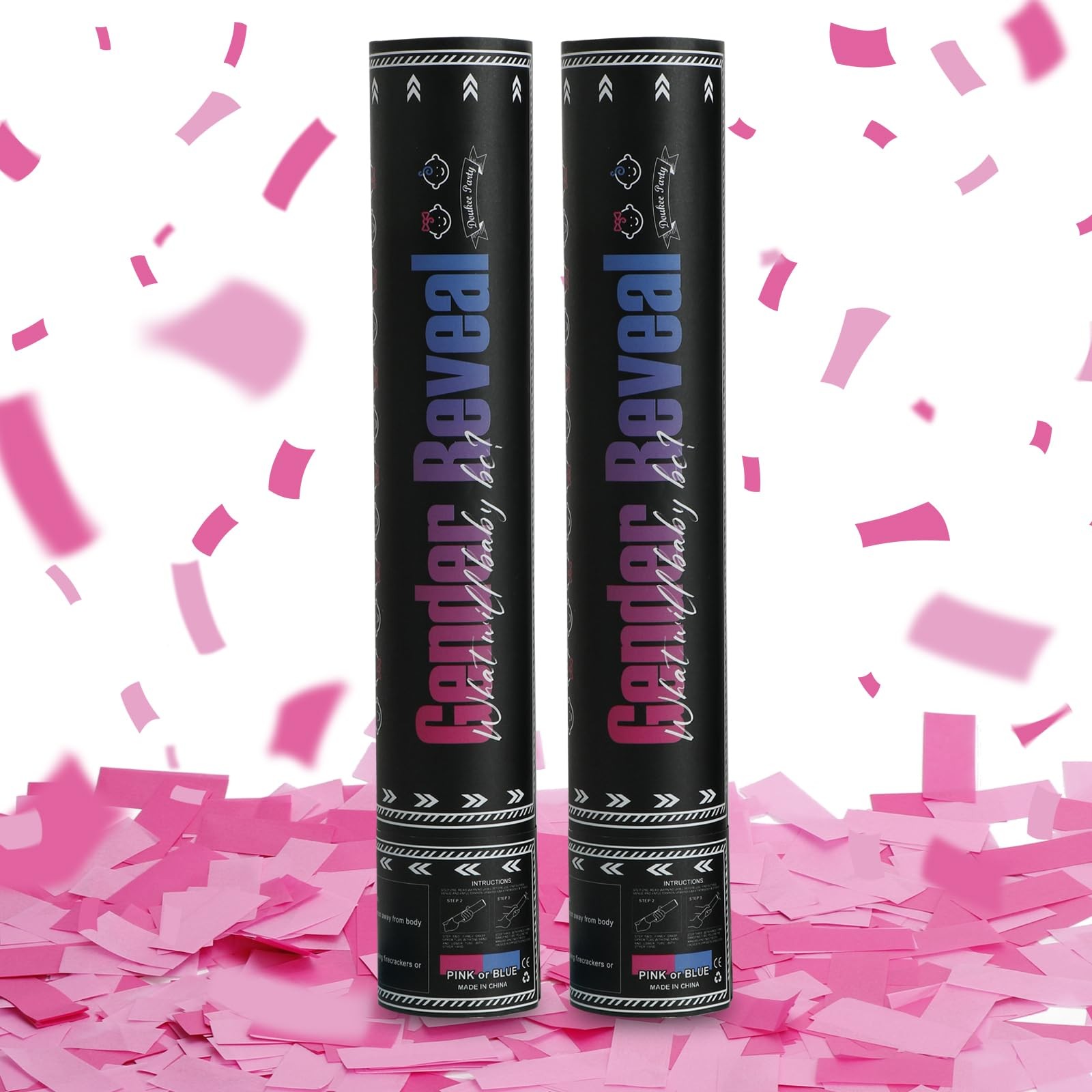 Gender Reveal Pink Confetti Cannon, Baby Shower Pink only Biodegradable Confe…