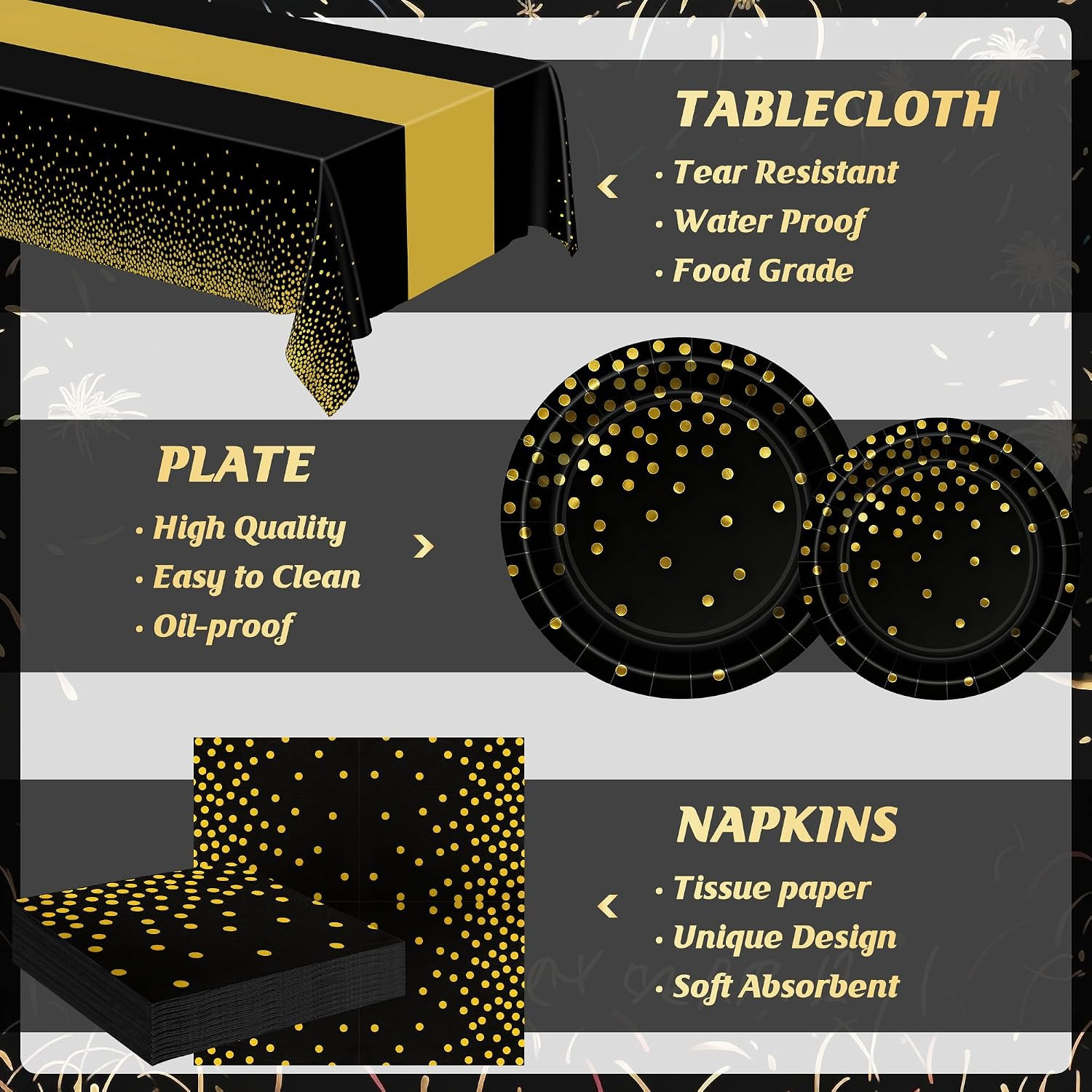 122 Pcs Black and Gold Plates and Napkins, Black Plates Disposable for Party, Go