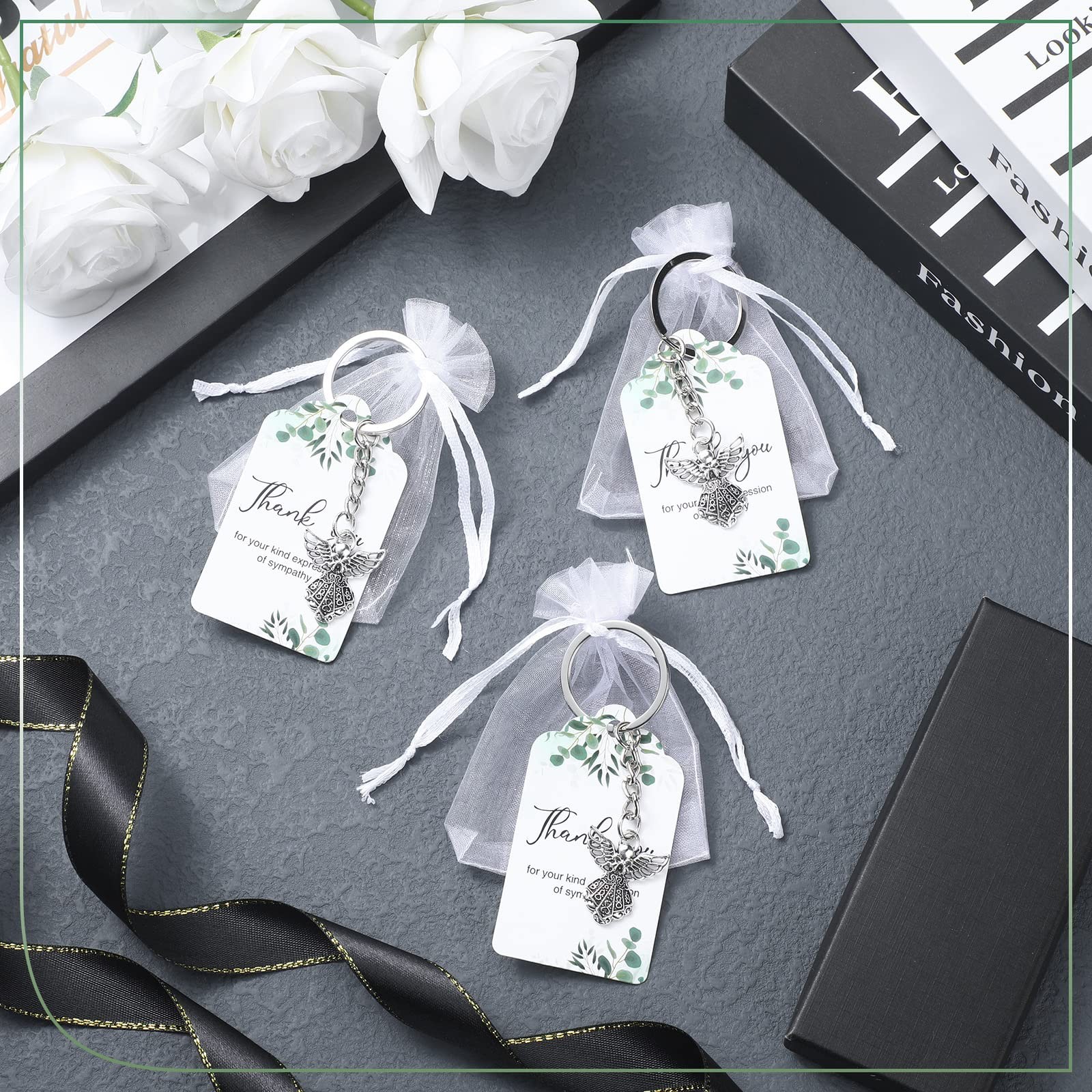 180 Pcs Funeral Favors Thank You Set 60 Pcs Angel Charm Keychain Angel Key Ri…