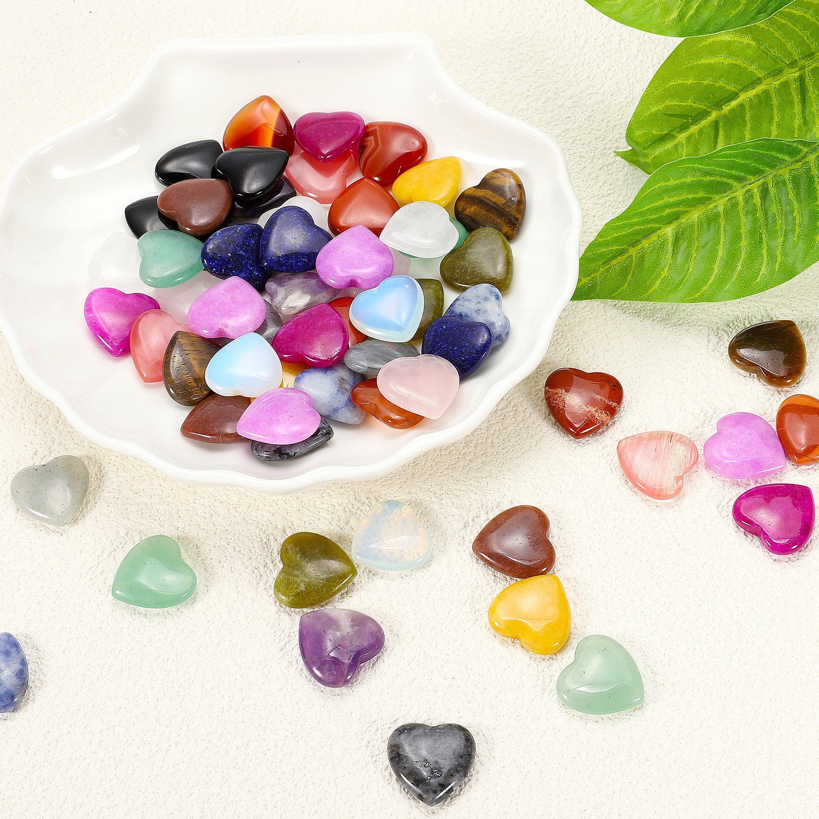 20 Pcs Heart Crystals Stone Natural Crystal Love Gemstone Bulk Set Green