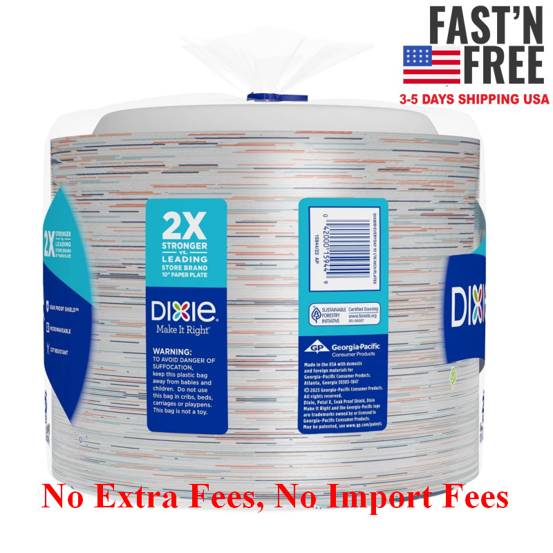 2 Pack Dixie Disposable Paper Plates, 10″, 2X Stronger*, Multi-Color, 210 Count