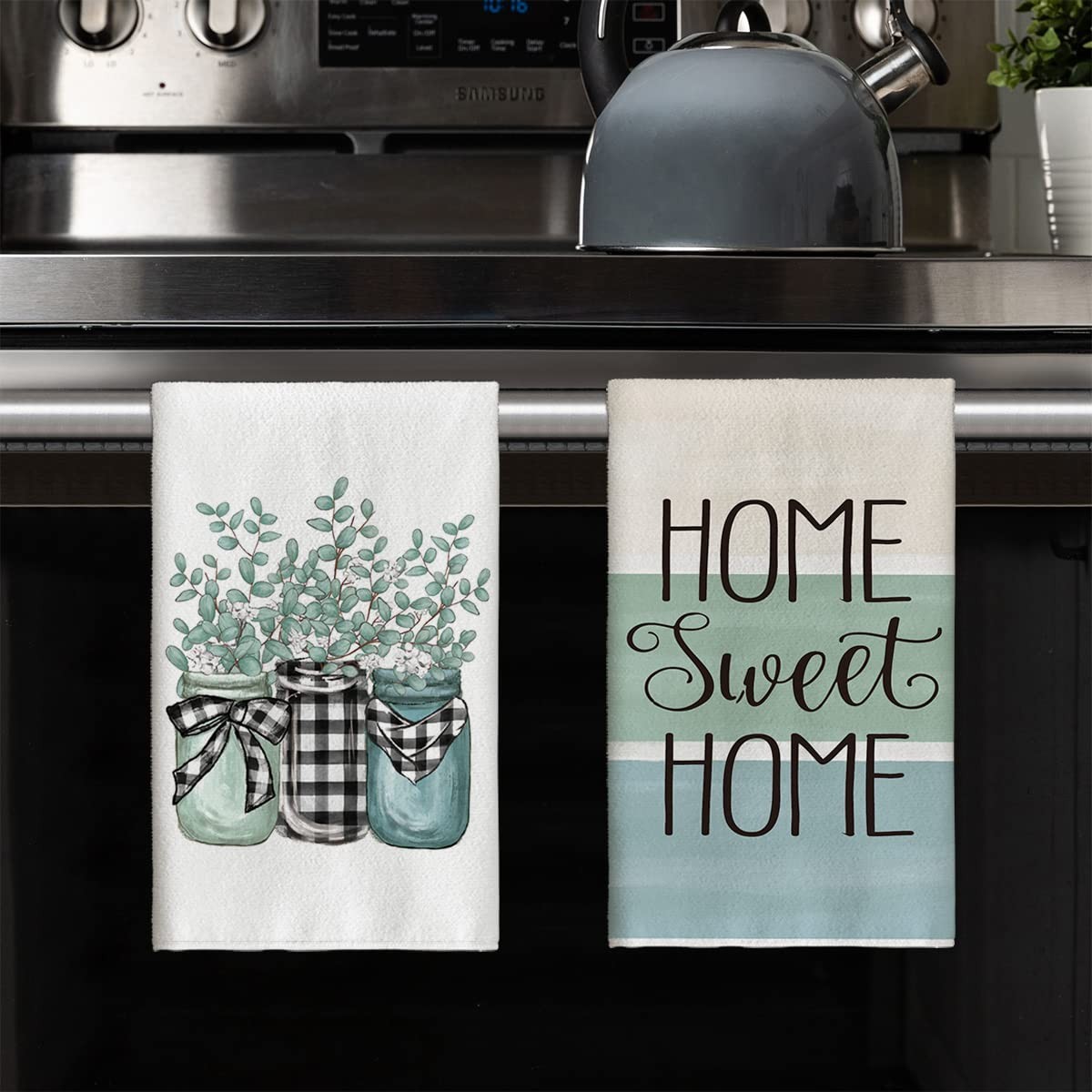 Artoid Mode Eucalyptus Buffalo Plaid Vase Home Sweet Home Kitchen Towels Dish To