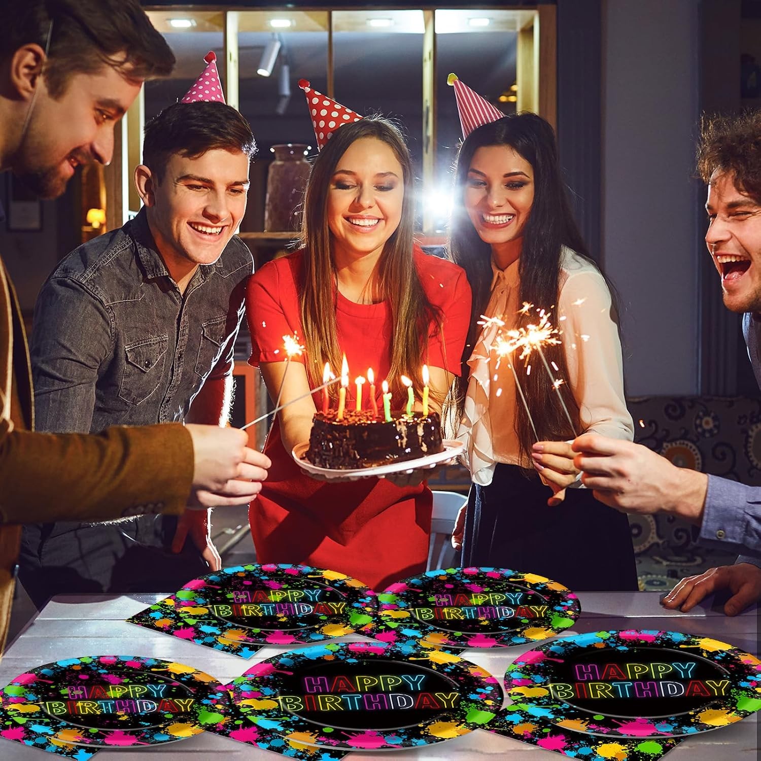 200pcs Neon Party Paper Plate and Napkins Supplies Neon Birthday Party