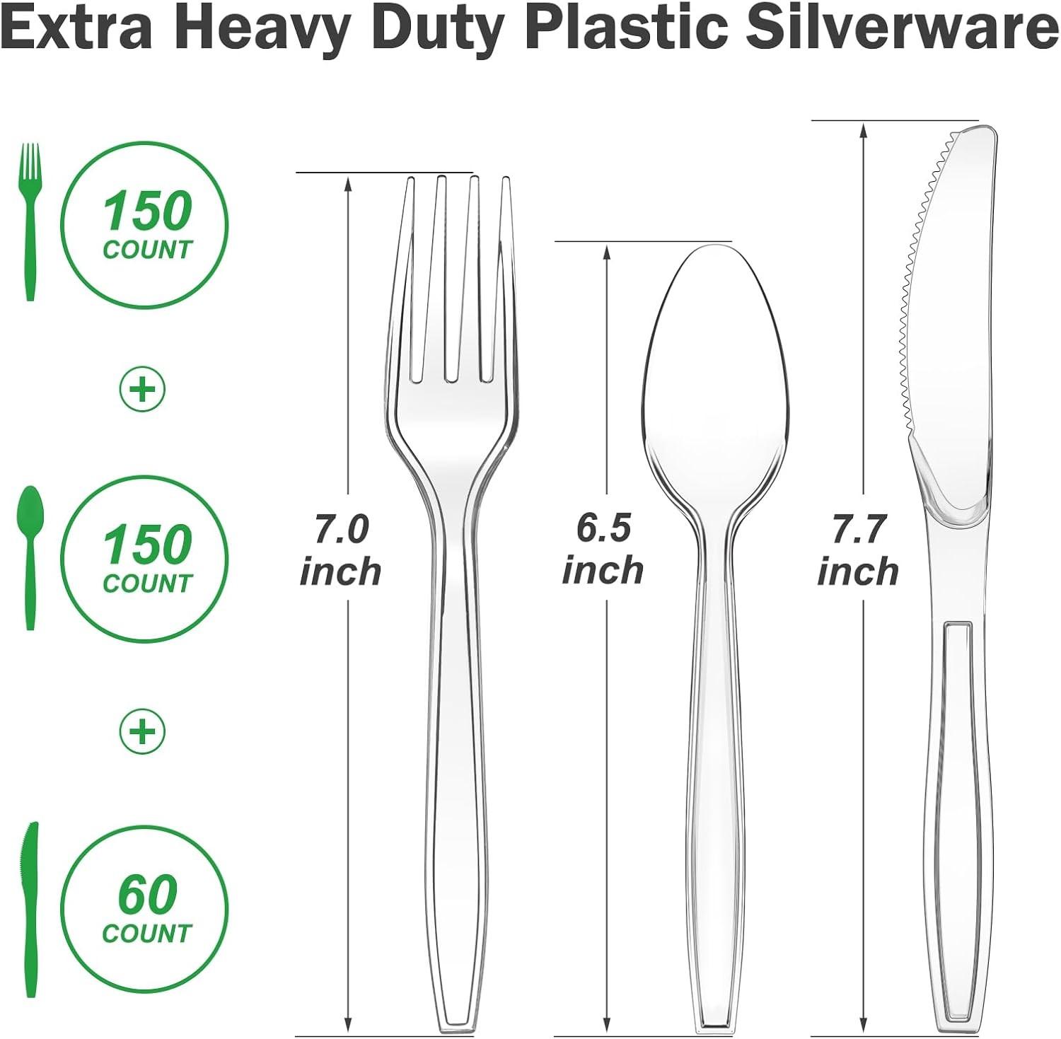 360 Count Duty Clear Plastic Silverware, 150 Forks, 150 Spoons, 60 Knives