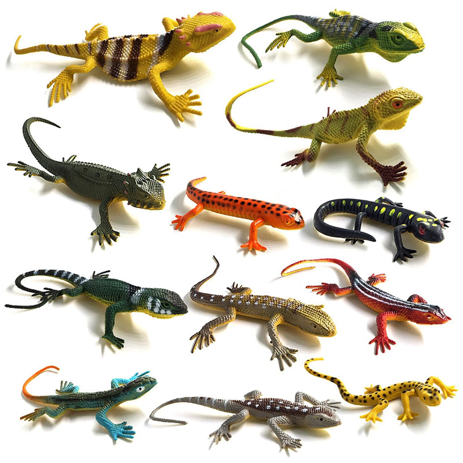 BAINFE 12Pcs Fake Plastic Lizard Toys Colorful Rubber Lizards Action Figure R…