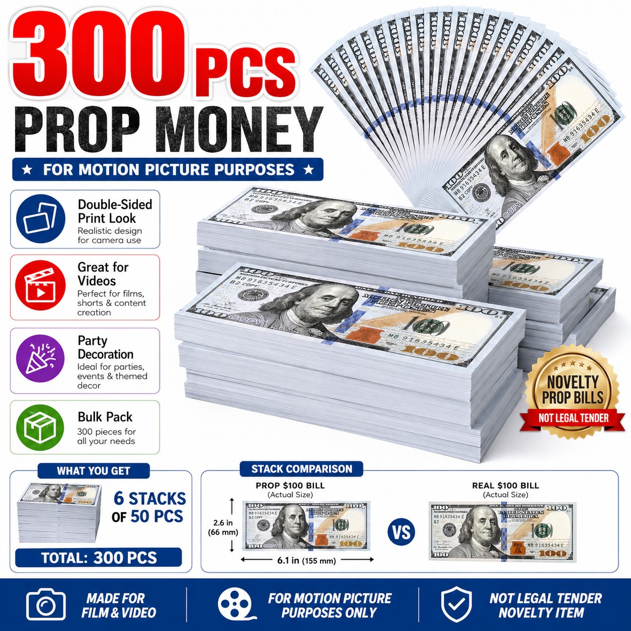 300 PCS Motion Picture Use Props Money for Party Video Photo Booth Props